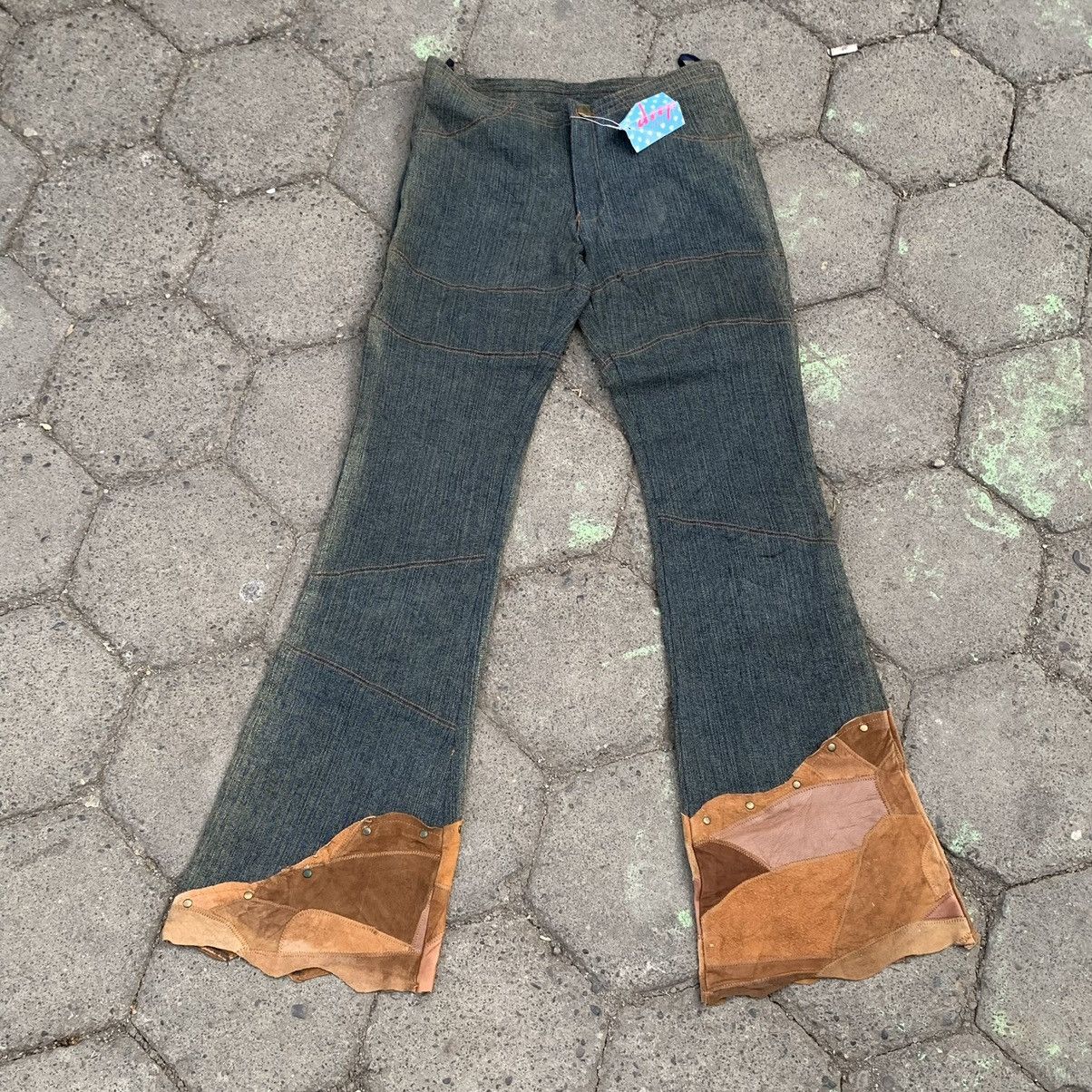 Japanese Brand Deep to deep flare jeans mix leather pocket Size 27" / US 4 / IT 40 - 2 Thumbnail