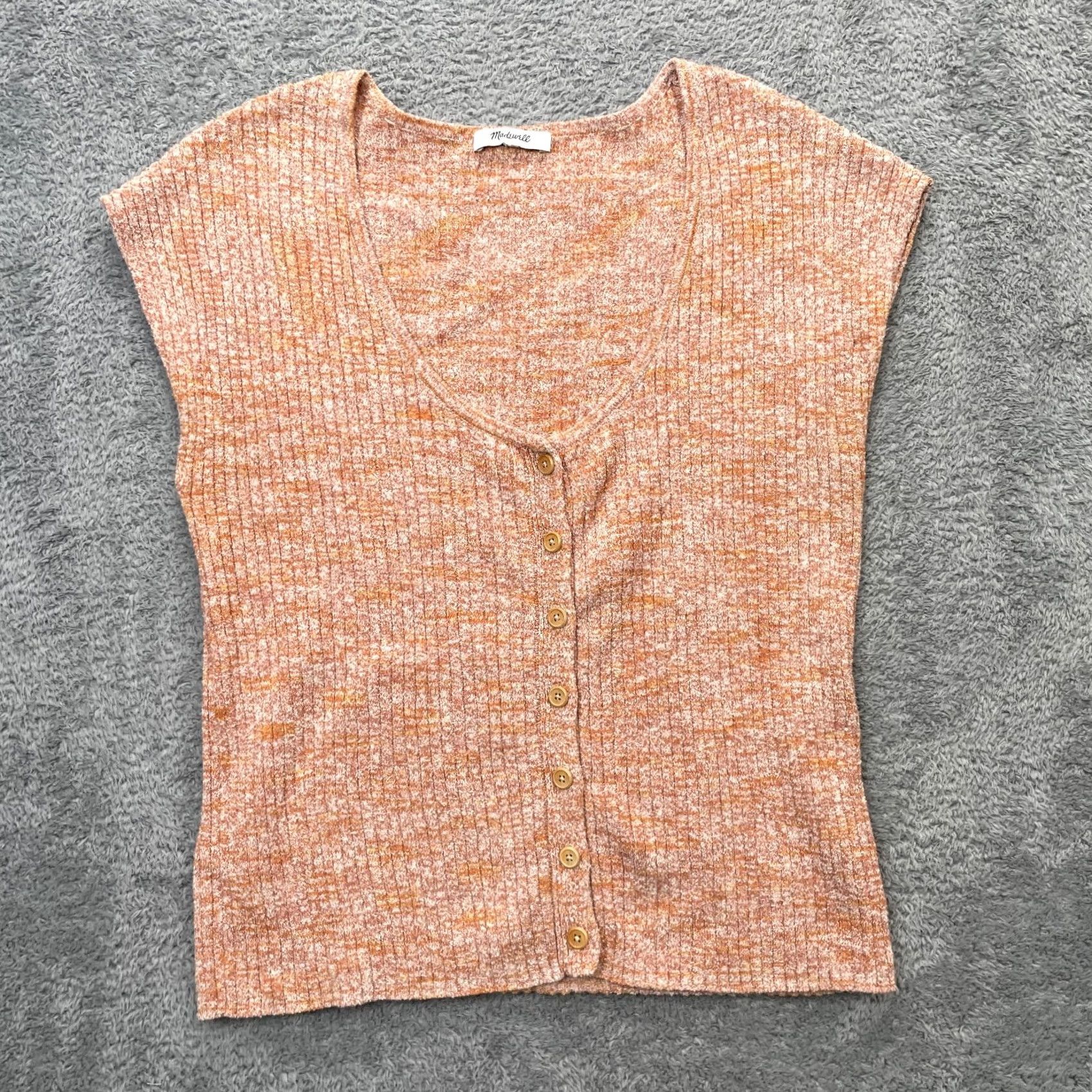 Madewell Madewell Cardigan Sweater Womens XS Orange Marled Shaw Button Front Cap Sleeve Knit Ribbed Slim Pullover Casual Workwear Autumn City Preppy Size XS / US 0-2 / IT 36-38 - 2 Thumbnail