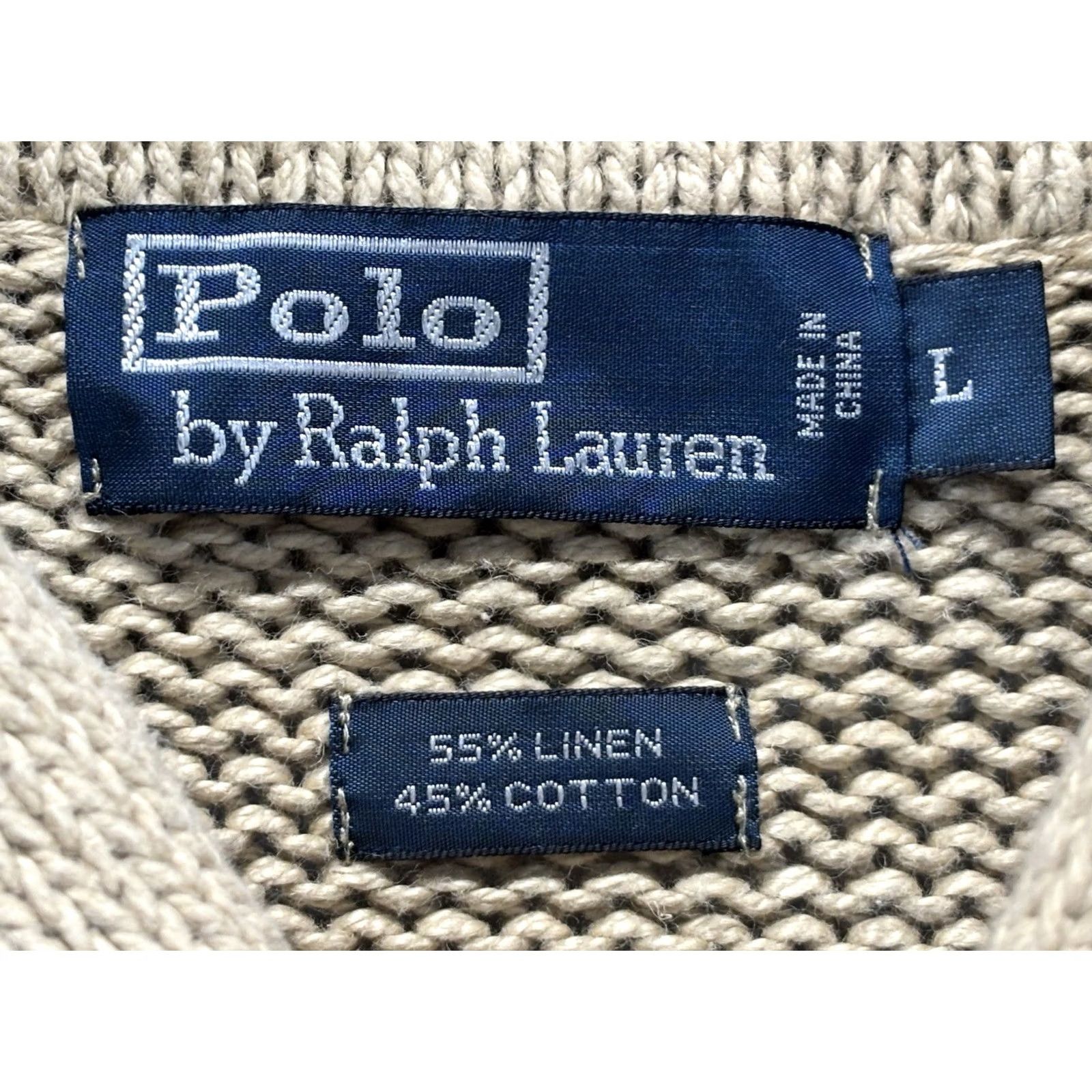 Polo Ralph Lauren VINTAGE Polo Ralph Lauren Shawl Collar Sweater Mens L Tan Chunky Linen Blend Patch Size US L / EU 52-54 / 3 - 6 Thumbnail