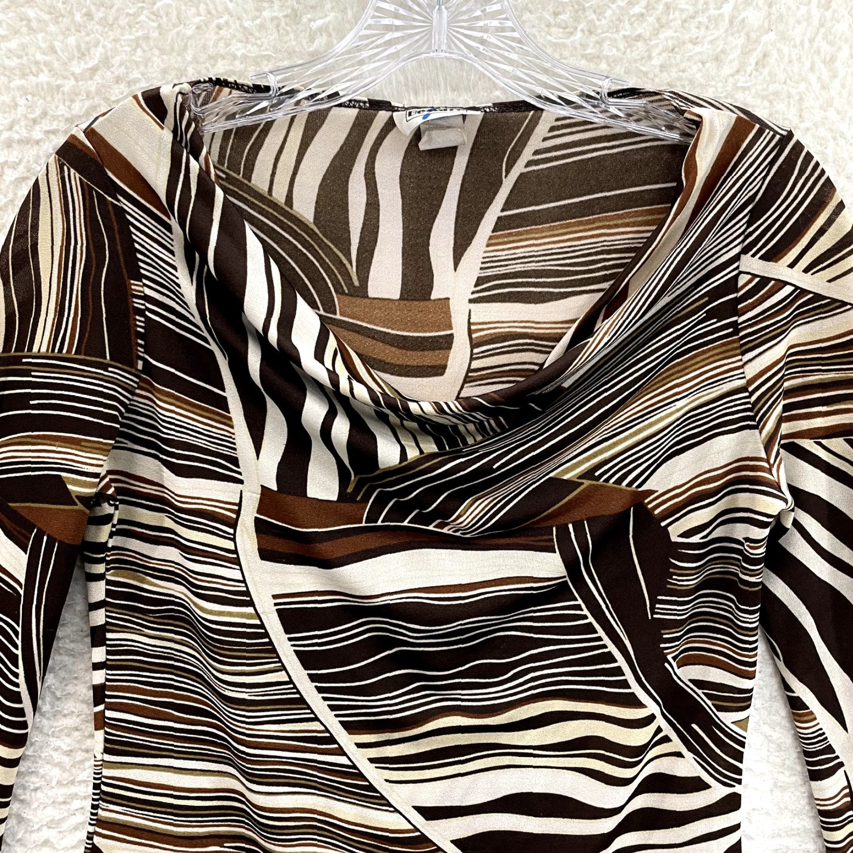Vintage VINTAGE 90s Y2K Beware Top Shirt M Brown Pattern Slinky Stretch Flared Fairy Corpcore Womens Size M / US 6-8 / IT 42-44 - 3 Thumbnail