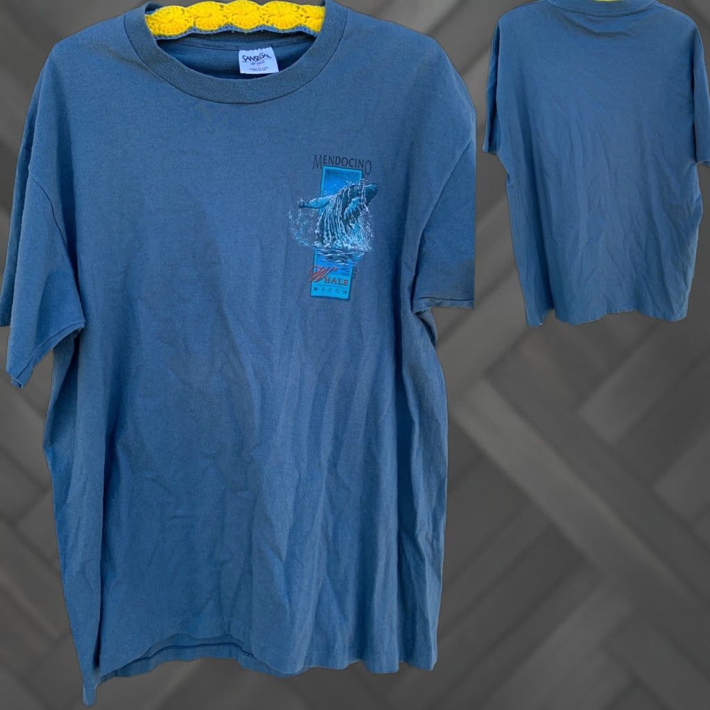 Swatch VINTAGE Mendocino Whale Watch T Shirt Sansegal XL Single Stitch Made In USA Men Blue 1990s Sportswear Graphic Tee Size US XL / EU 56 / 4 - 1 Thumbnail