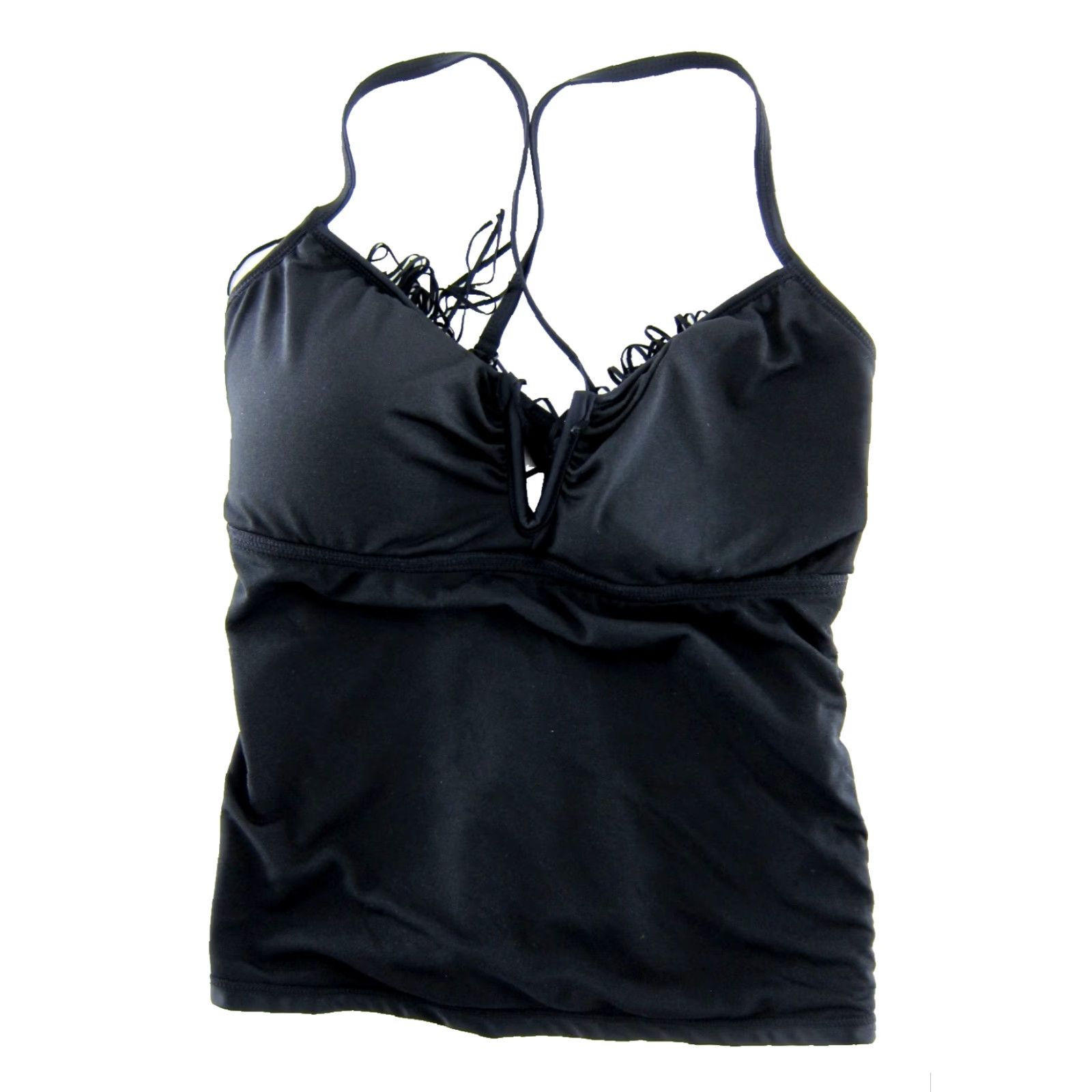 Catalina Catalina Women's Tankini Top Black Fringe Padded Nylon 12-14 Large Swimsuit Tank Style Built-In Bra Size L / US 10 / IT 46 - 4 Thumbnail