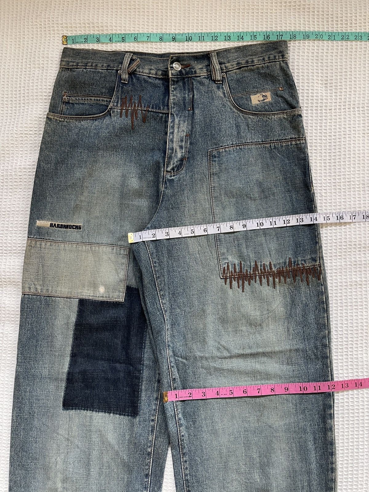 JNCO Rarerest🔥School Of Hard Knocks Skates Baggy Patchwork jeans Size US 35 - 16 Thumbnail