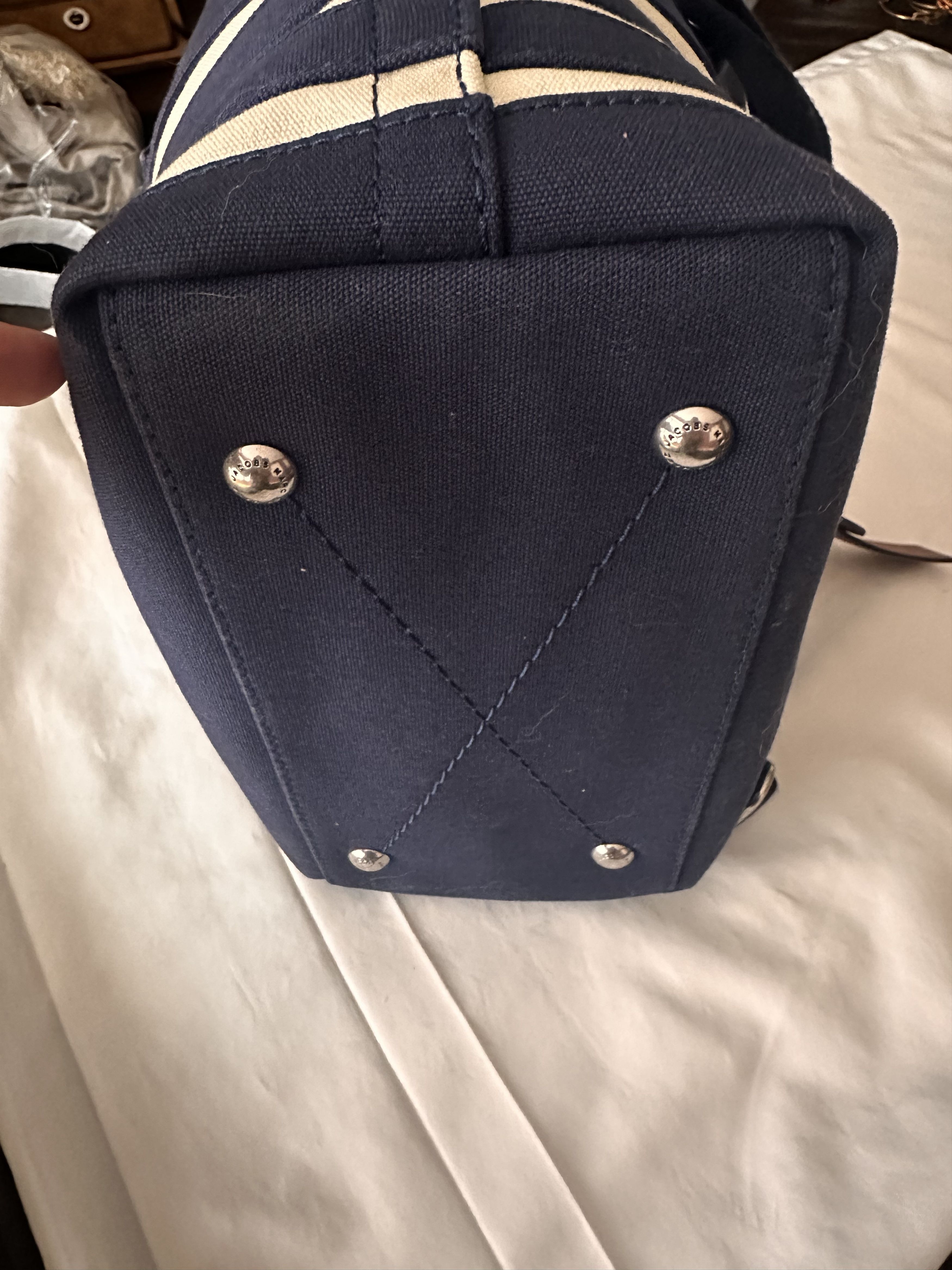 Marc Jacobs MARC JACOBS STRIPED PRUSSIAN BLUE SEQUINS CANVAS TOTE BAG Size ONE SIZE - 9 Thumbnail