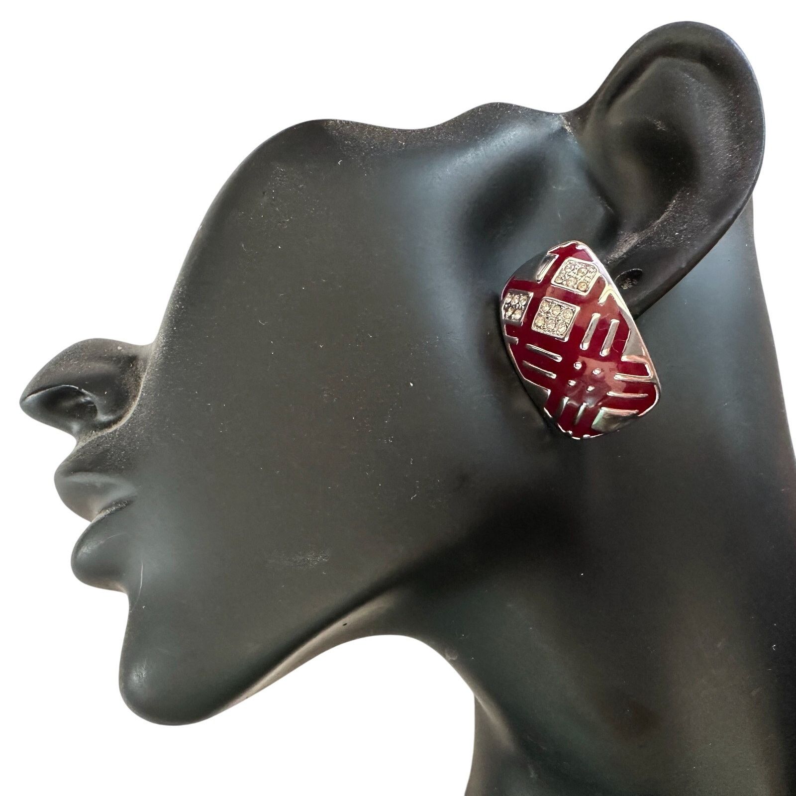 Burberry Burberry Silver and Maroon Nova Check Clip On Earrings Size ONE SIZE - 12 Thumbnail