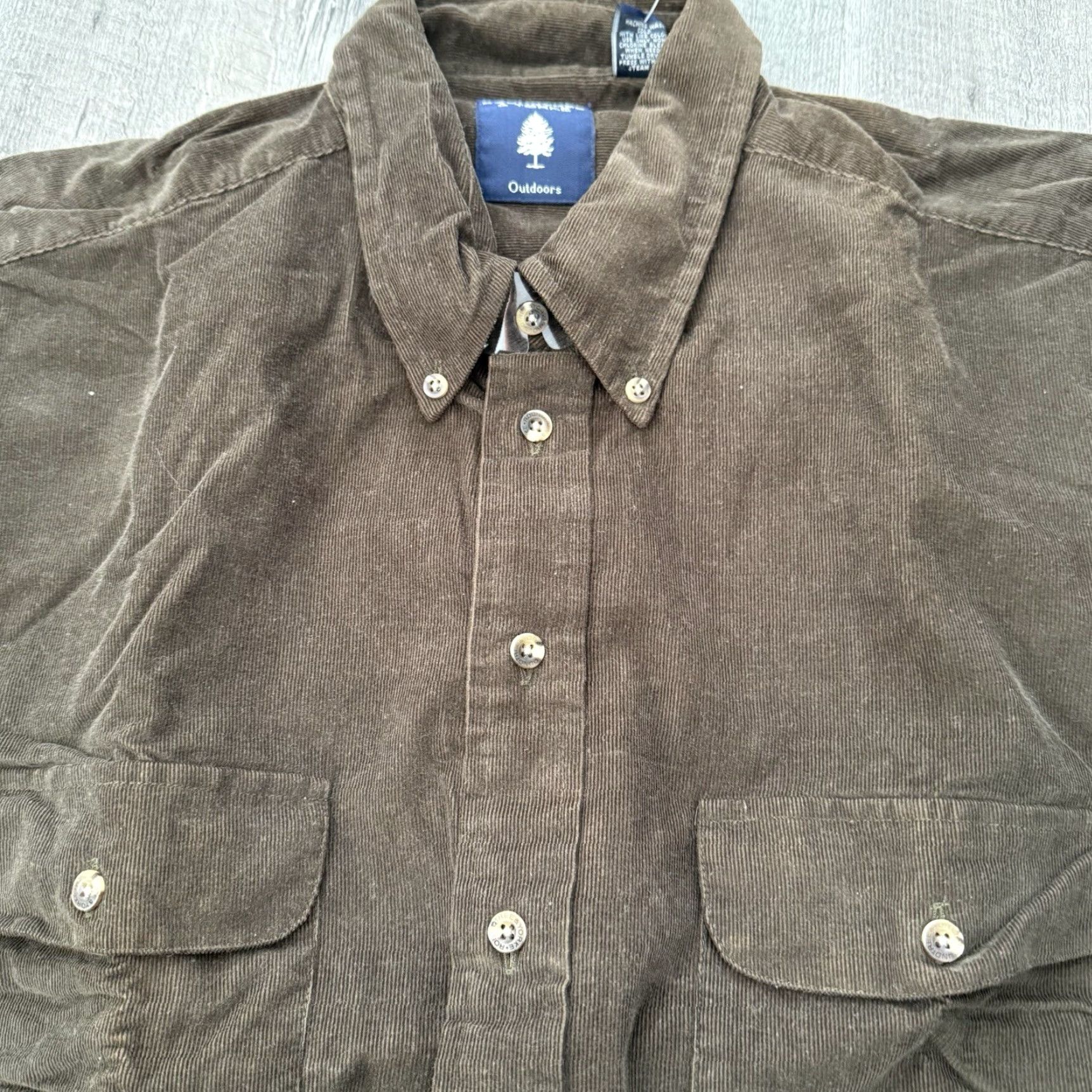 Roundtree & Yorke Roundtree & Yorke Shirt Mens XL Deep Olive Corduroy 100% Cotton Button-Down Regular Fit Long Sleeve Collared Casual Size US XL / EU 56 / 4 - 7 Thumbnail