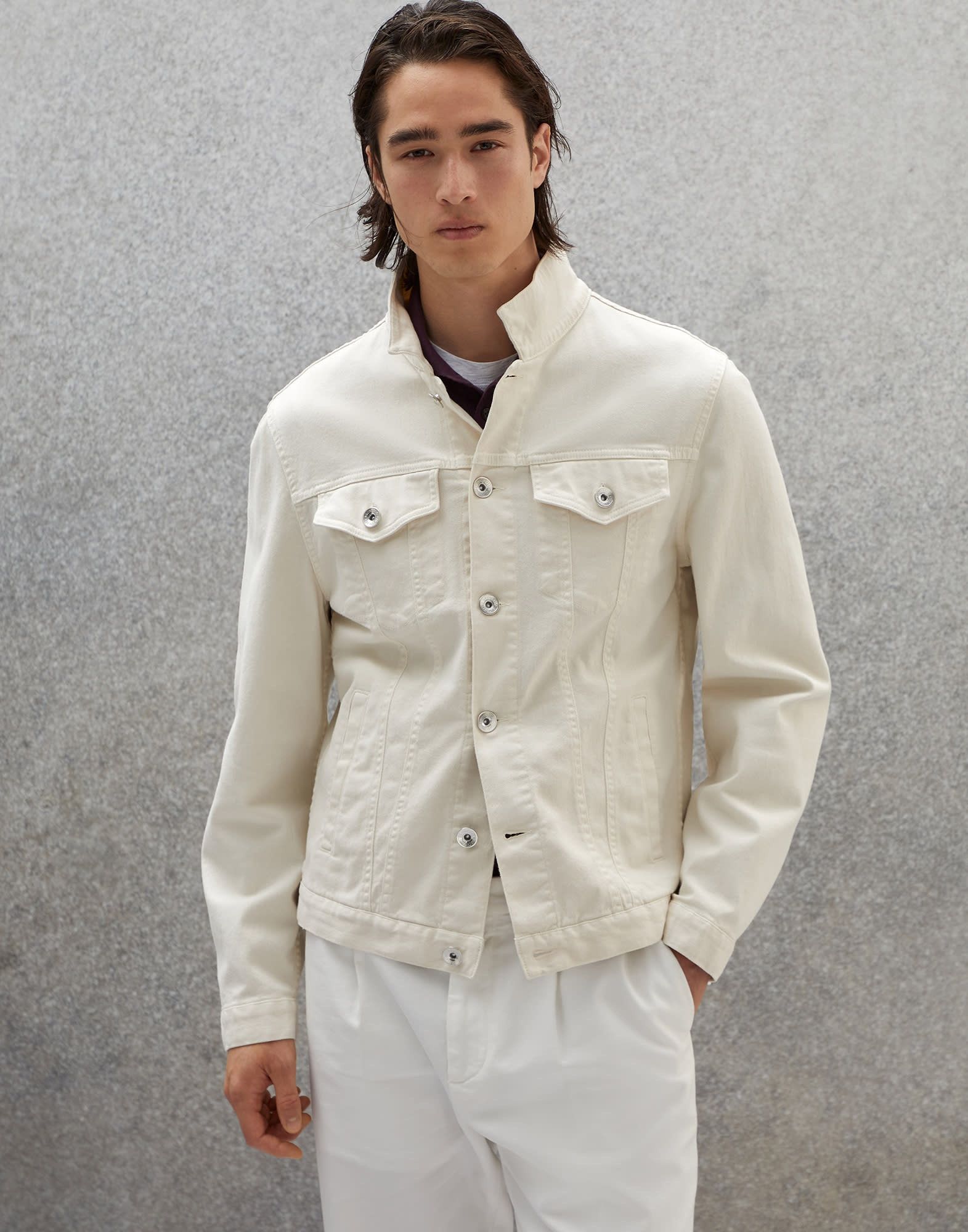 Brunello Cucinelli o1w1db10225 Denim Jacket in White Size US S / EU 44-46 / 1 - 1 Thumbnail