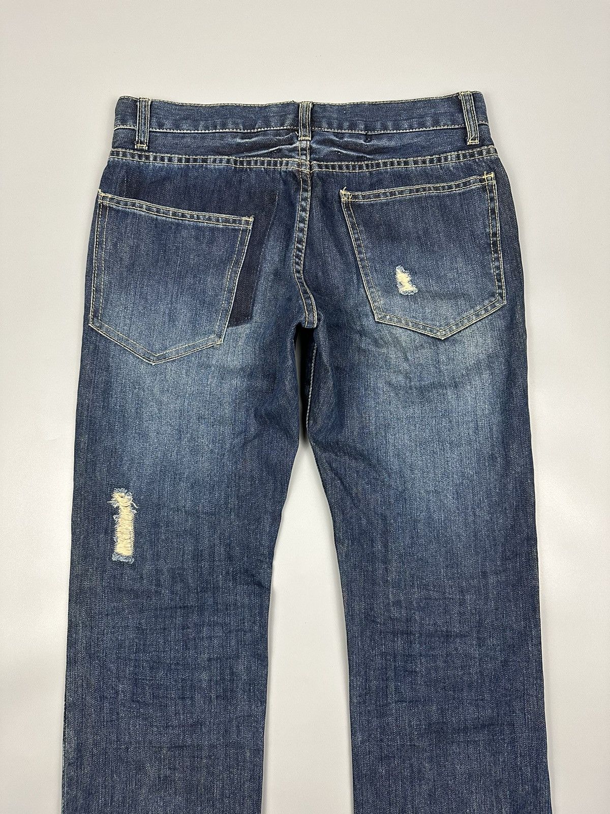 If Six Was Nine × Le Grande Bleu (L.G.B.) Distressed Japanese Brand Sashiko Patchwork Denim Size US 31 - 6 Thumbnail