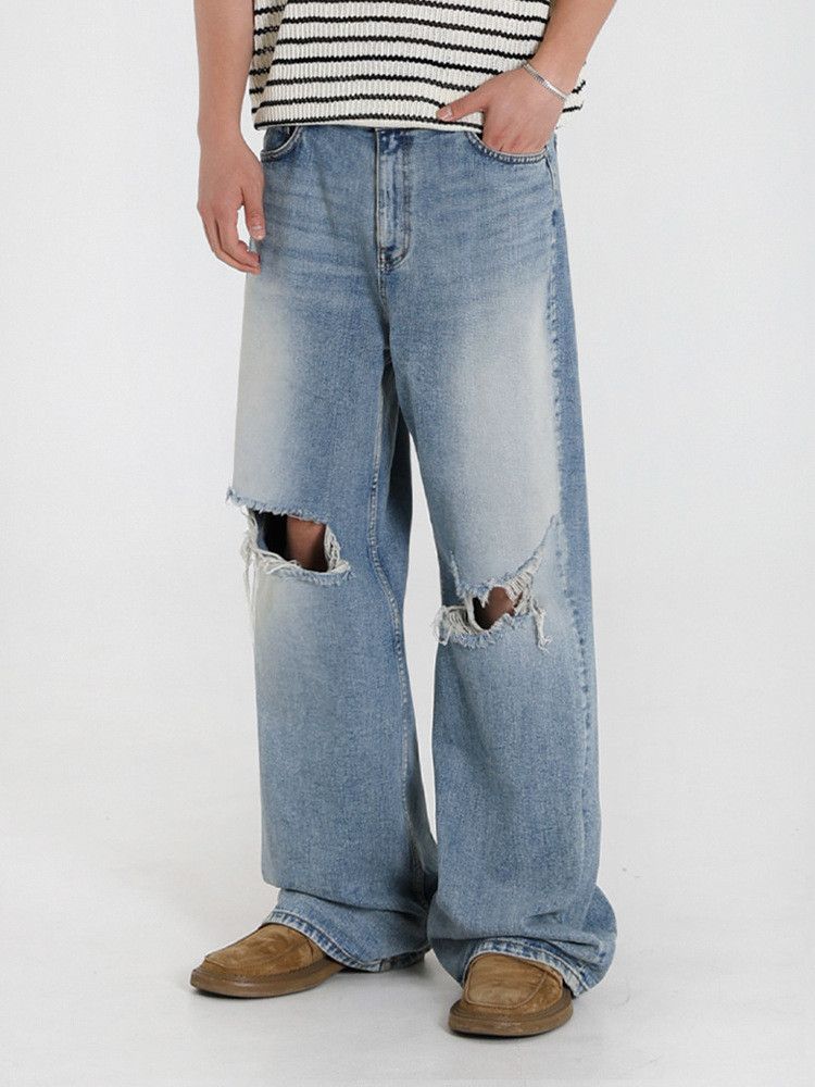 Japanese Brand × Jean Retro loose straight leg casual ripped jeans Size US 32 / EU 48 - 5 Thumbnail