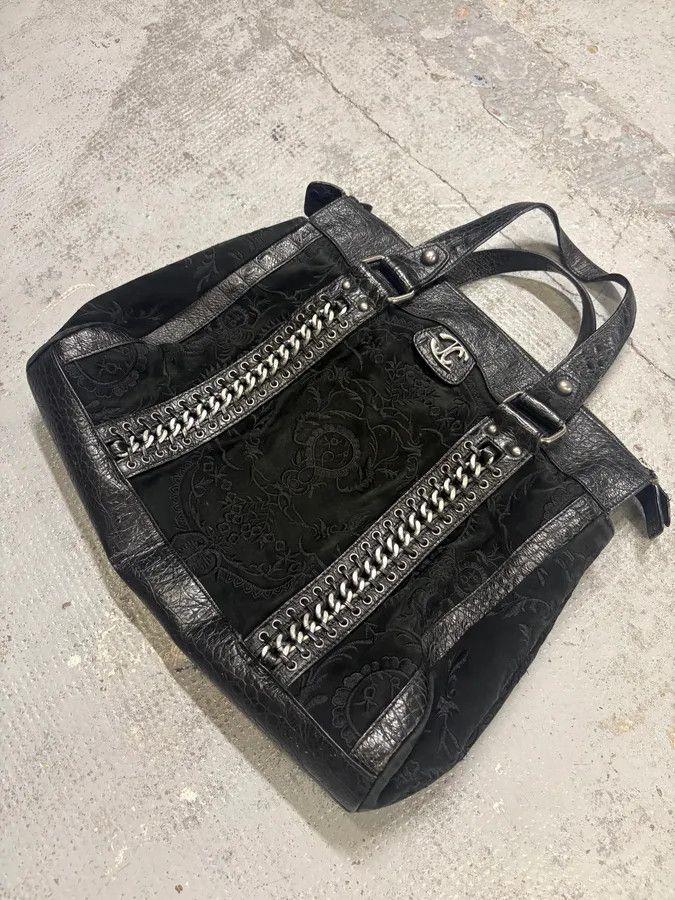 Just Cavalli 2000s Cavalli Black Leather Embroidered Chain Handle Bag Size ONE SIZE - 4 Thumbnail