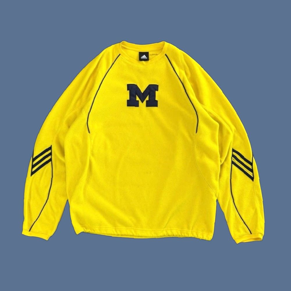 VINTAGE Adidas Sweatshirt University Of Michigan Fleece Pullover Size L Men Yellow Wolverines