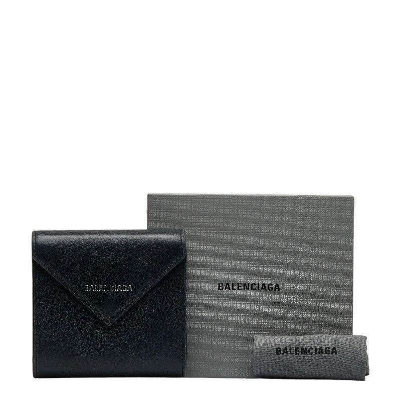 image of Balenciaga Leather Trifold Compact Wallet in Black, Women's