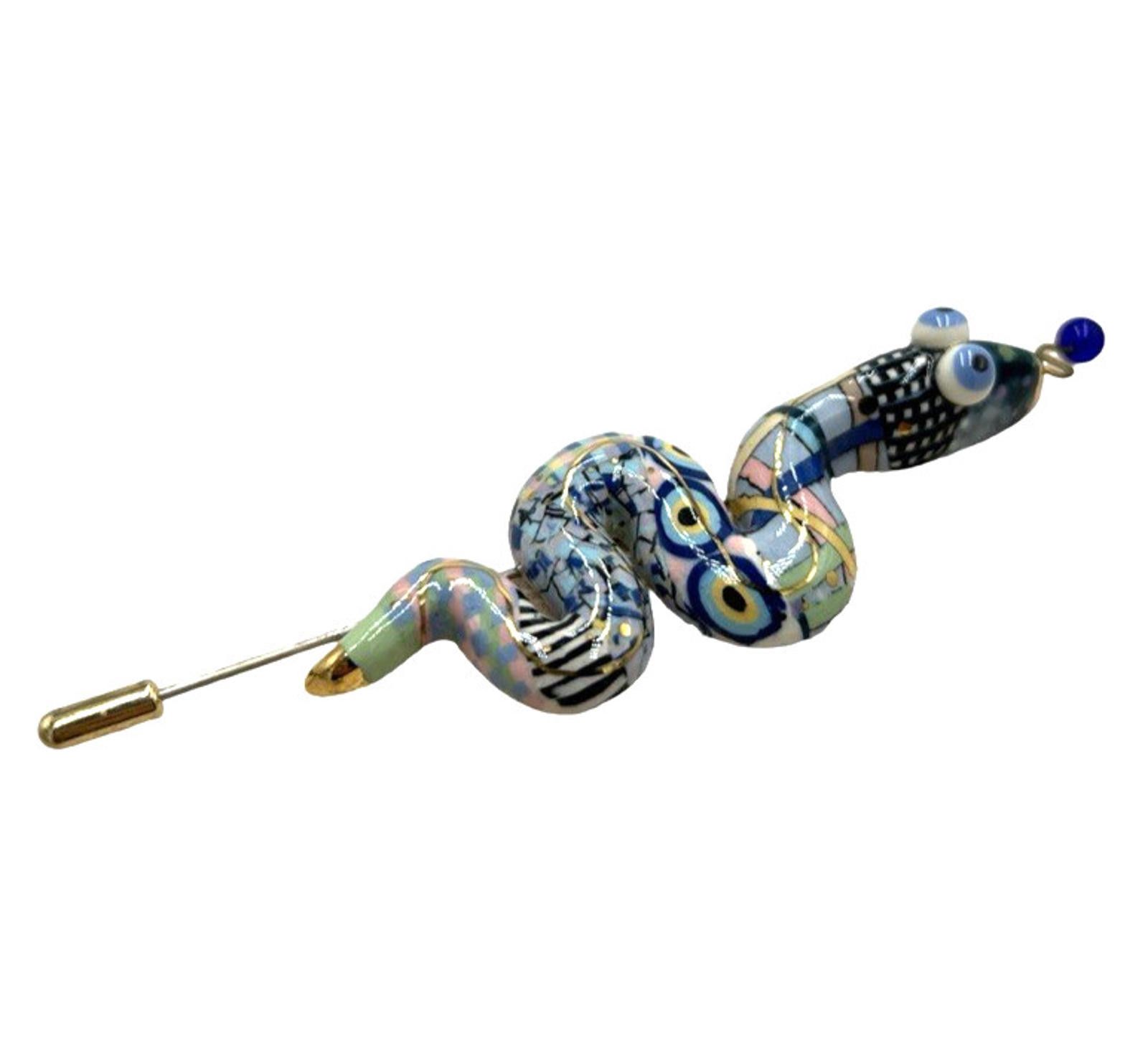 Other Cynthia Chuang Porcelain Checkered Whimsical Snake Stick Pin Size ONE SIZE - 1 Thumbnail