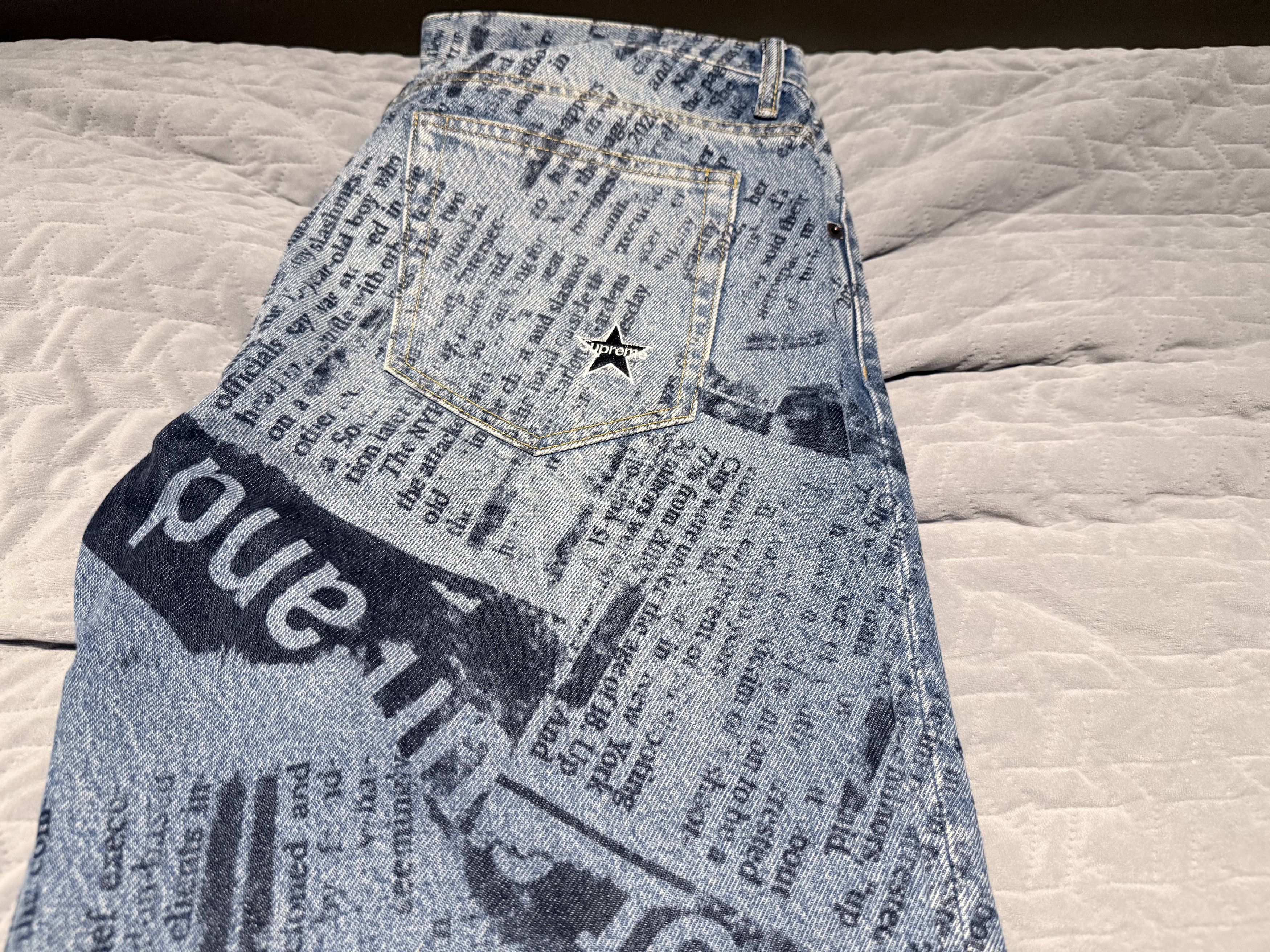 Supreme Supreme Newspaper Print Denim Jeans – Blue Size US 34 / EU 50 - 5 Thumbnail