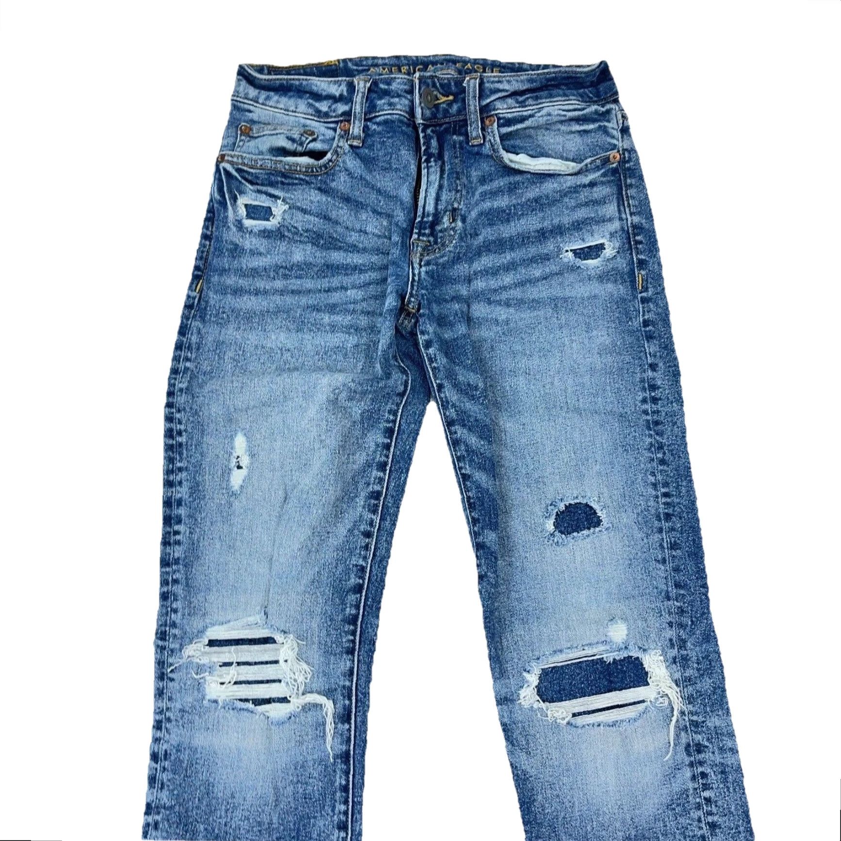 American Eagle Outfitters American Eagle Outfitters Jeans Men Slim 28x32 Distressed Faded Blue 5-Pocket Denim Straight Leg Belt Loops Mens Size US 28 / EU 44 - 4 Thumbnail