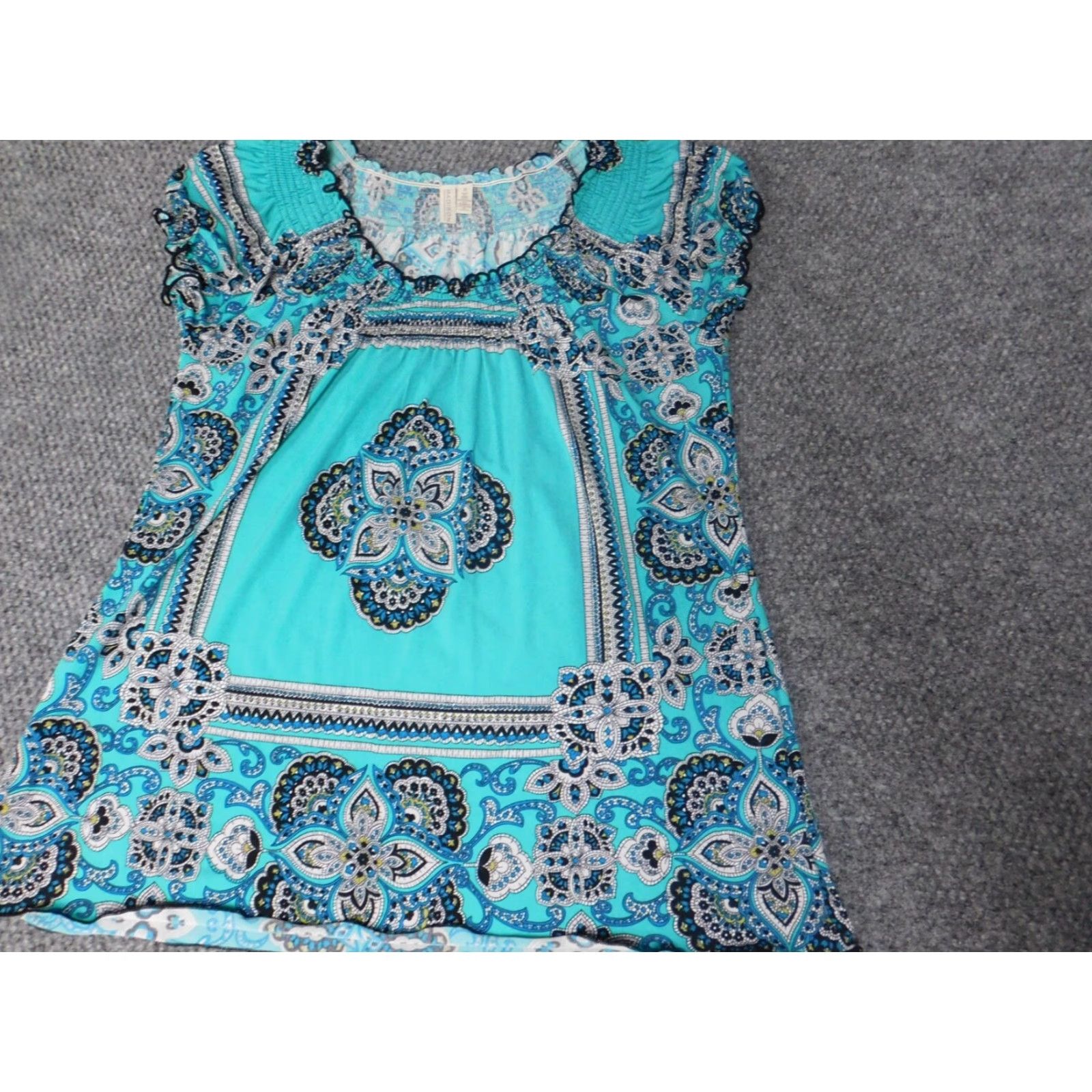 Madison Madison Womens Blouse S Short Sleeve Crew Neck Blue Polyester Rayon Stretch Casual Shirt Womens Size S / US 4 / IT 40 - 3 Thumbnail