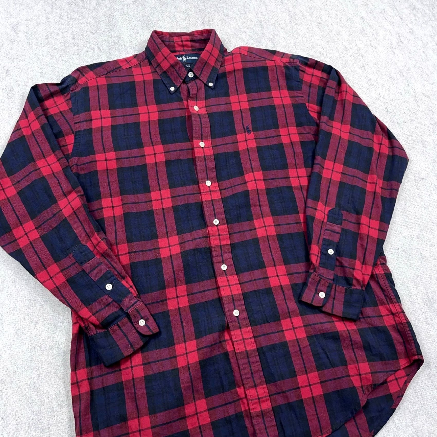 Ralph Lauren Ralph Lauren Shirt Mens M Red Men Blue Plaid Button Blake Pony Cotton Dress Size 40R - 3 Thumbnail