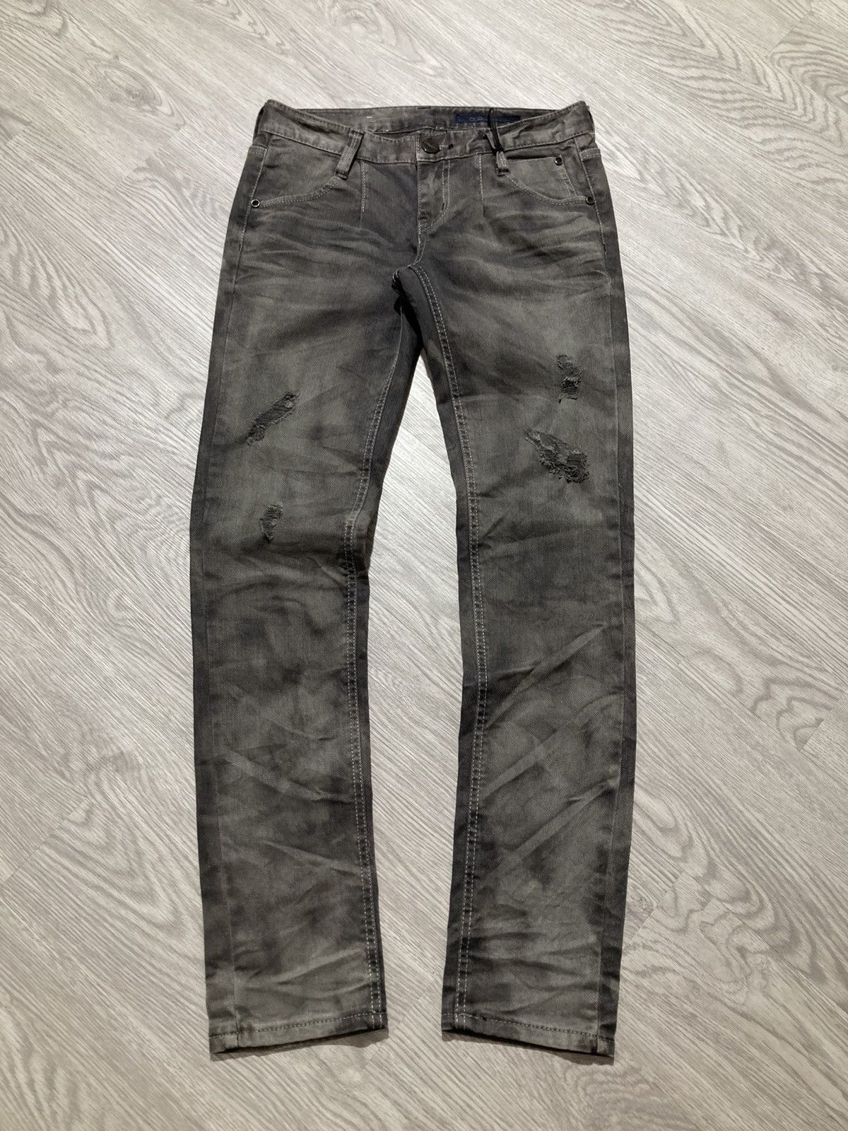 Tornado Mart 2000s Crown Denim Ripped Clawmark Denim Jeans Punk Gothic Size US 27 - 8 Thumbnail