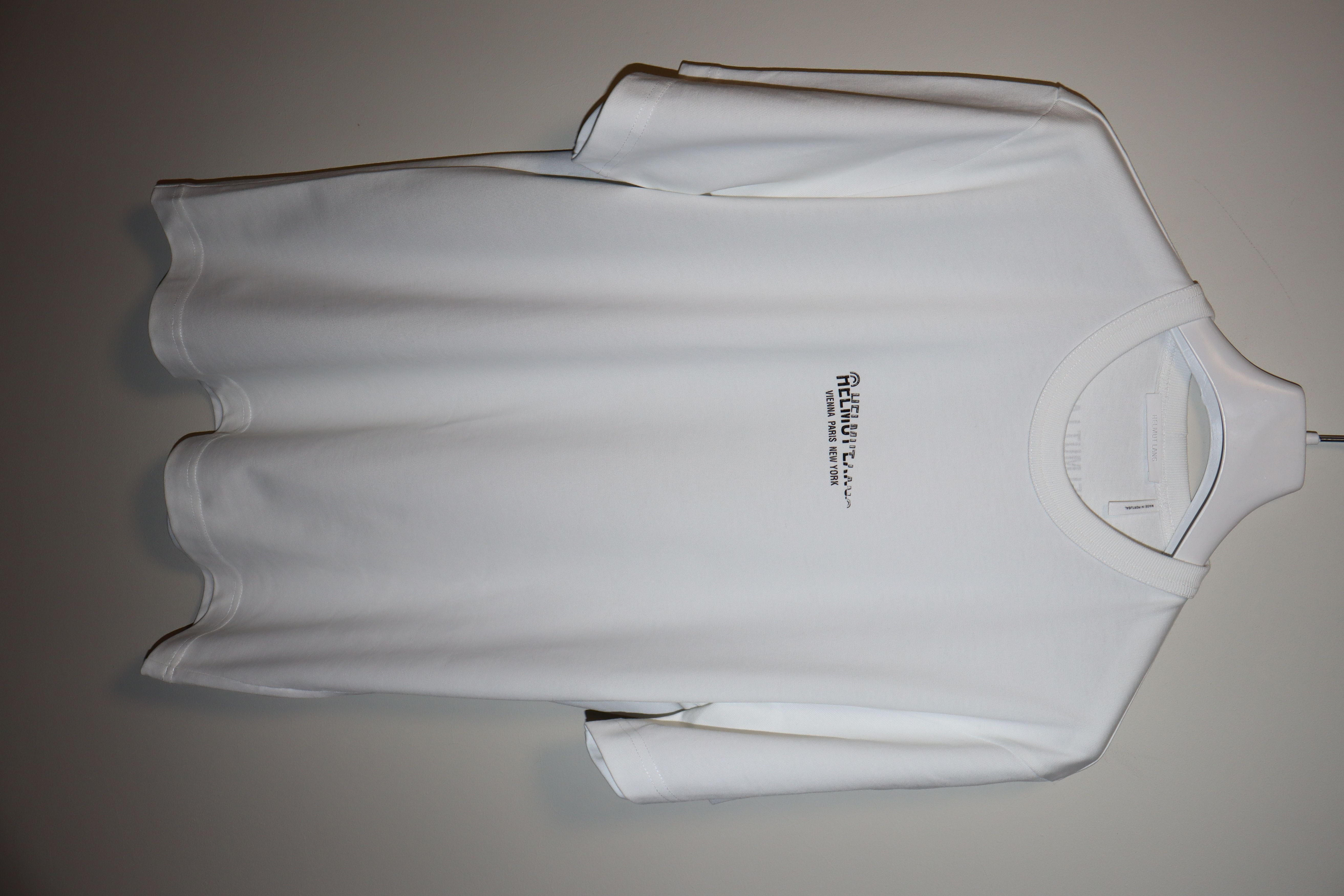 image of Helmut Lang Crumple Logo T-Shirt in White, Men's (Size Large)