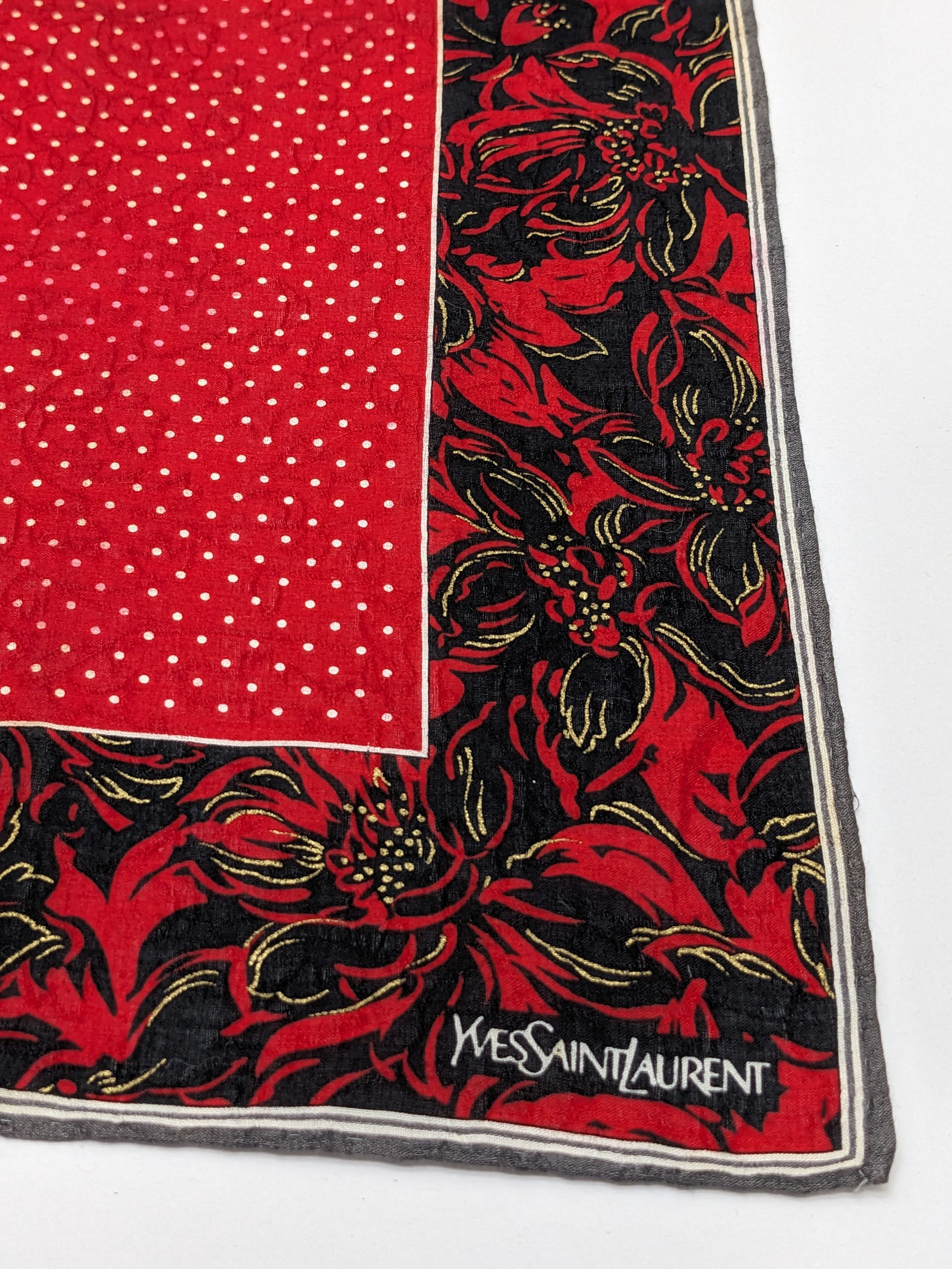 Yves Saint Laurent Yves Saint Laurent Silk Handkerchief Red Polka Dot Black Size ONE SIZE - 2 Thumbnail