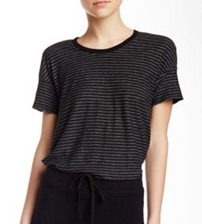 image of James Perse Split Hem Striped Tee Black / Grey Wkt3275 ( 2 ) in Black/Grey, Women's (Size XS)