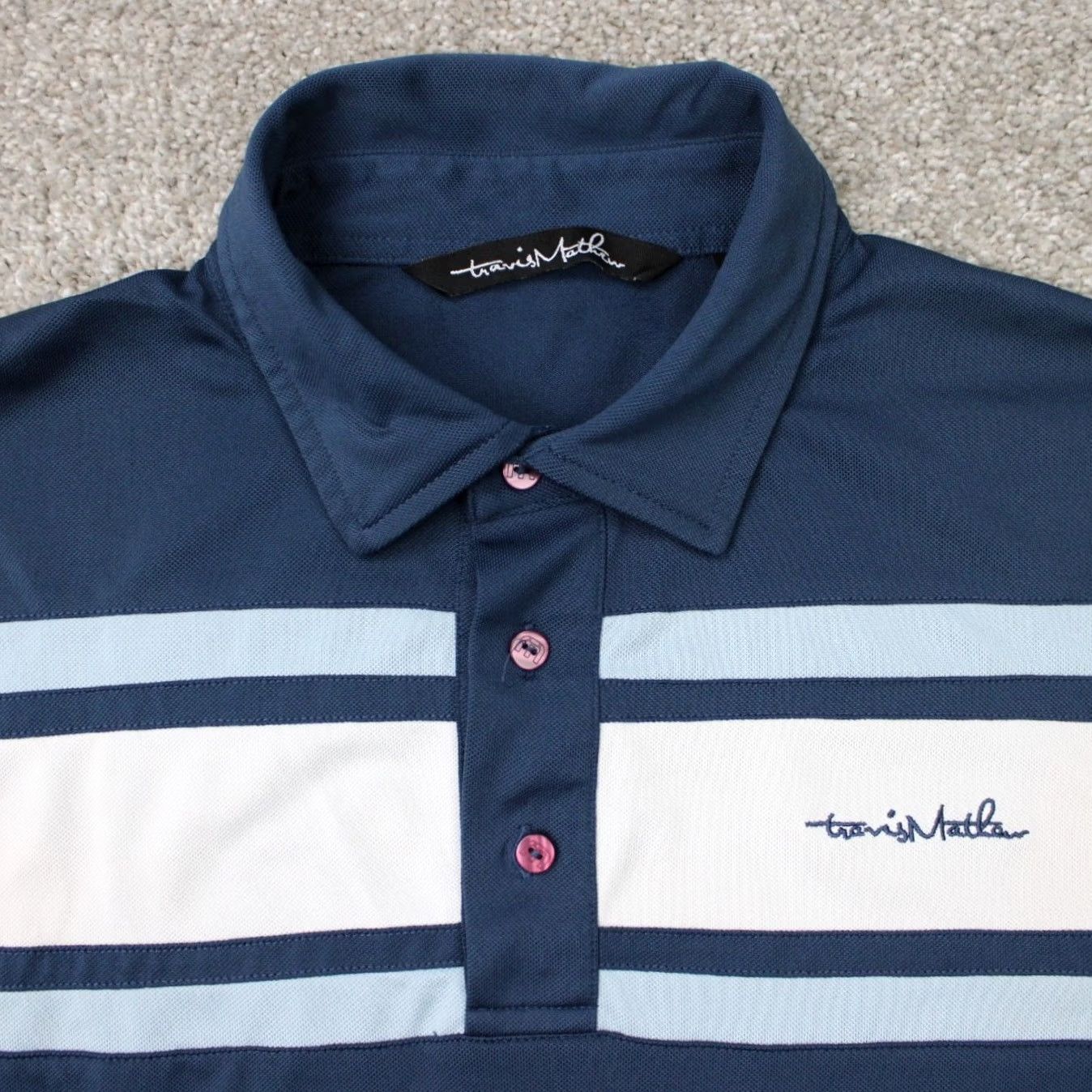 TravisMathew Travis Mathew Polo Shirt Mens Medium Blue Pique Short Sleeve Stretch Knit Polyester Cotton Blend Regular Fit Golf Polo Size US M / EU 48-50 / 2 - 5 Thumbnail