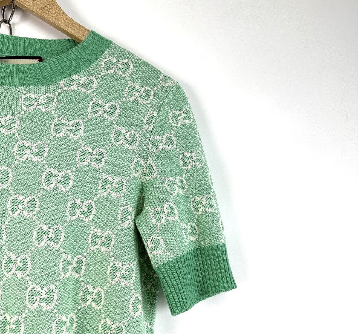 Gucci Gucci Green Double G Monogram Logo Knitted Short Sleeve K12 Size US S / EU 44-46 / 1 - 5 Thumbnail