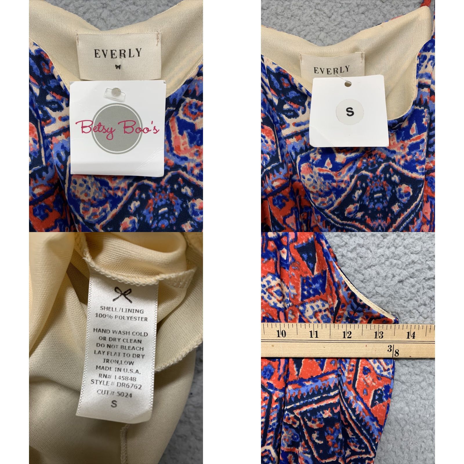 Vintage Everly Dress NWT Womens S Sundress Spaghetti Strap Elastic Waist Lined USA Red Blue Ivory Knee Length Vestless? Size S / US 4 / IT 40 - 8 Thumbnail