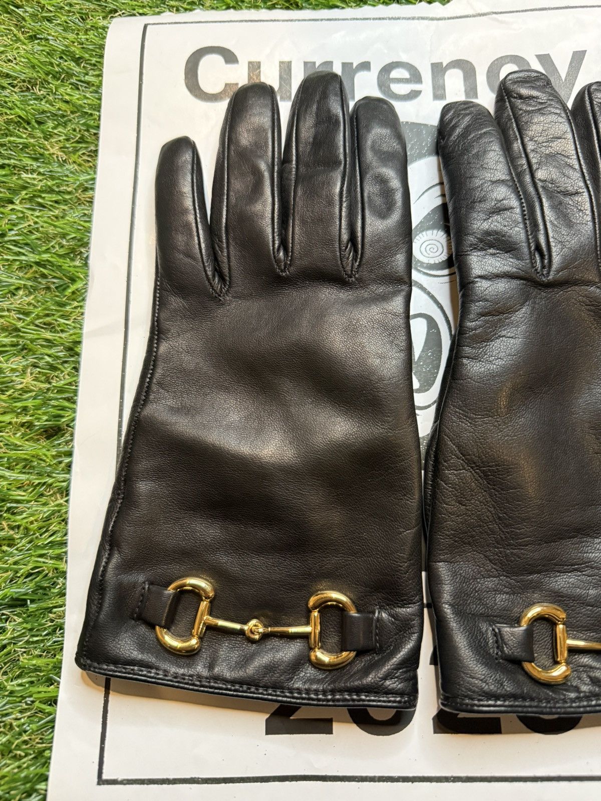Gucci $840MSRP Demna Gucci Gold Horsebit Lambskin Leather Glove Size ONE SIZE - 4 Thumbnail