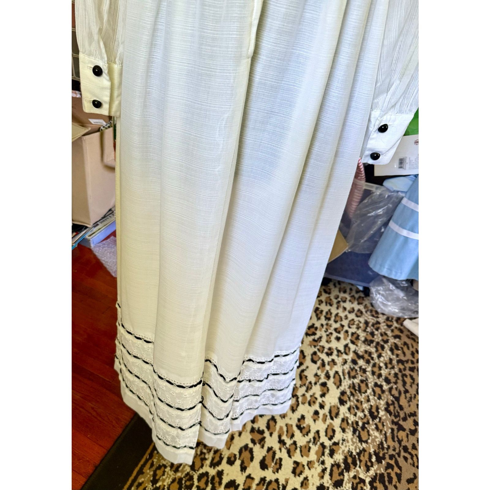Vintage Vintage Lori Till 70's White Black Prairie Maxi Dress Small Size S / US 4 / IT 40 - 3 Thumbnail