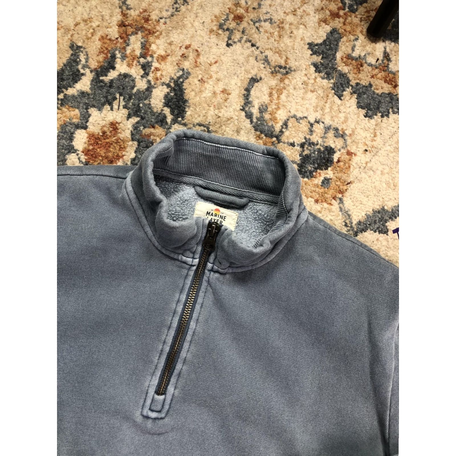 Marine Layer Marine Layer Sweatshirt Mens Small Blue 1/4 Zip Fleece Mock Neck Logo Pullover Size US S / EU 44-46 / 1 - 7 Thumbnail