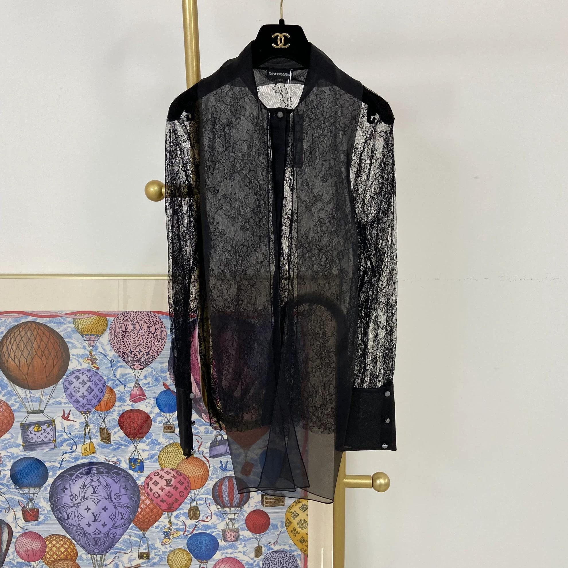 Armani Emporio Armani Black Lace Top 7648 Size ONE SIZE - 3 Thumbnail