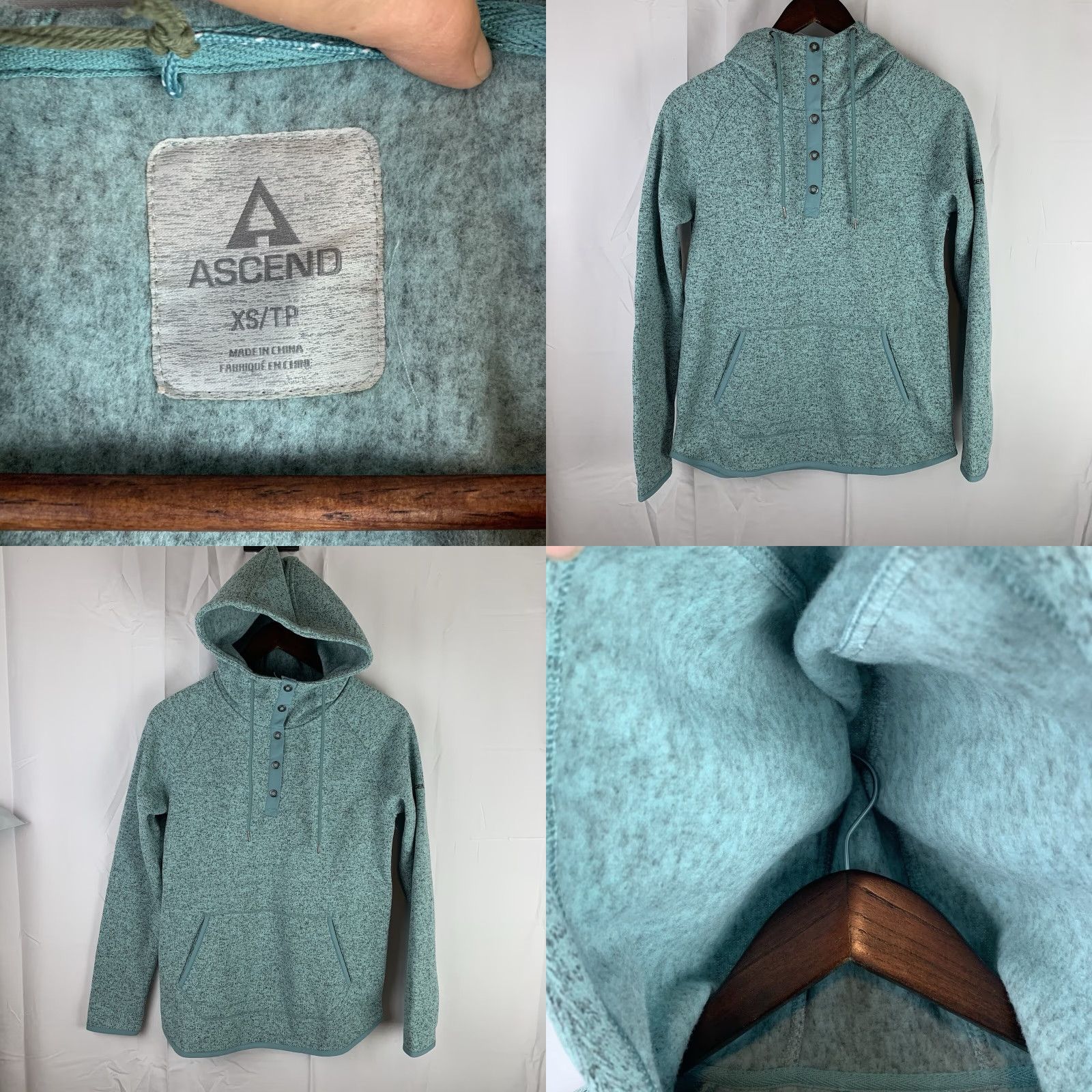 ASCENO Ascend Expedition Women’s XS Fleece Heathered Turquoise L/S Hoodie Pullover Size XS / US 0-2 / IT 36-38 - 8 Thumbnail