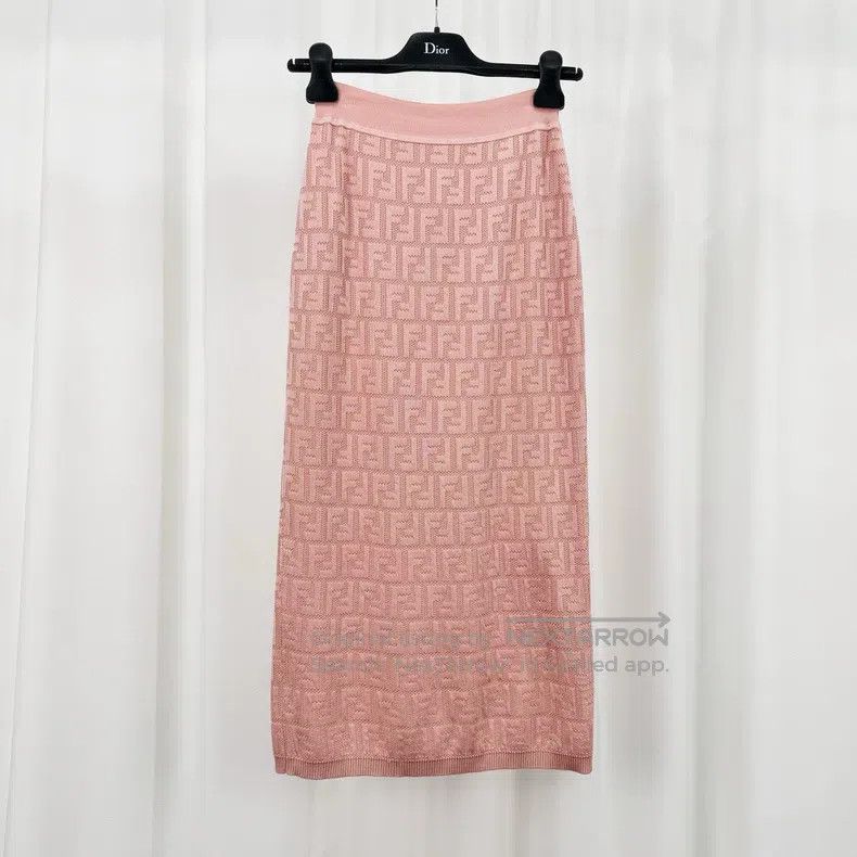 Fendi Pink Printed Monogram Knitted Skirt