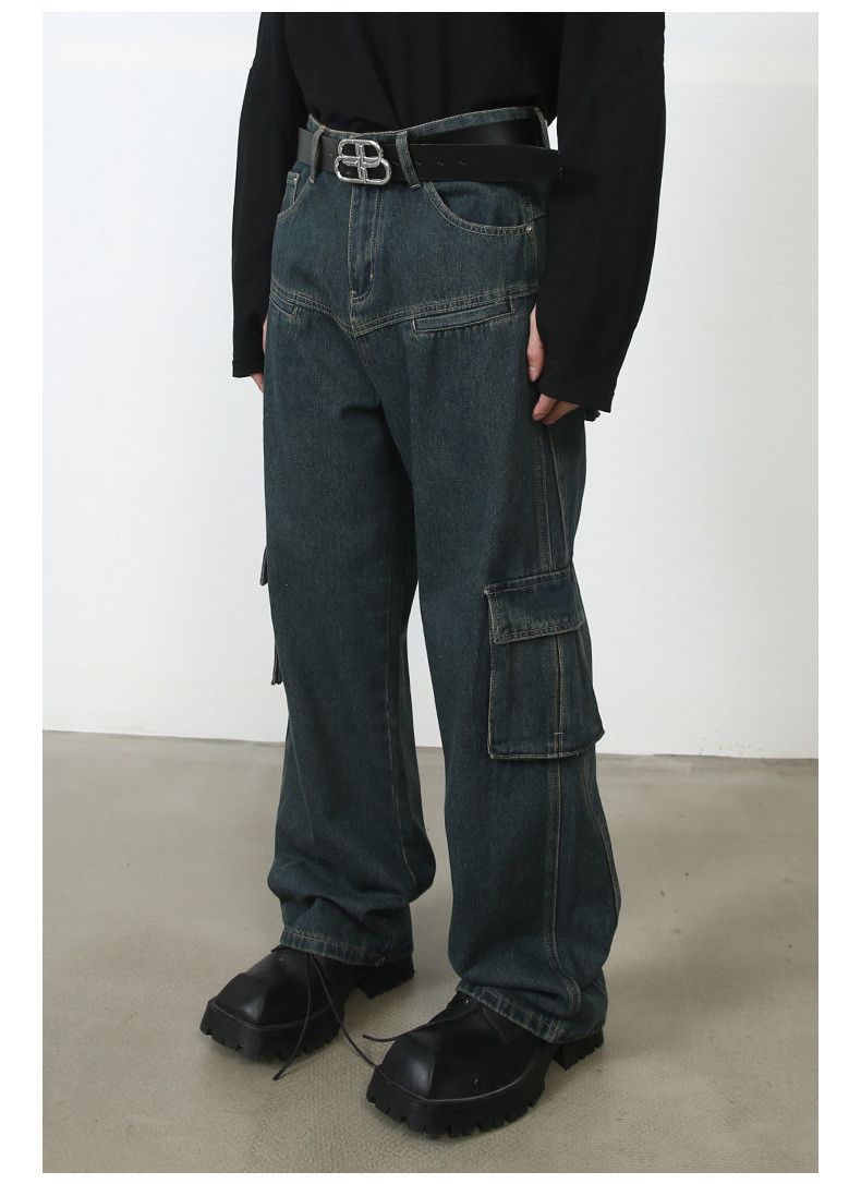 Vintage Men's Loose-Fit Multi-Pocket Washed Cargo Denim Jeans Size US 32 / EU 48 - 3 Thumbnail
