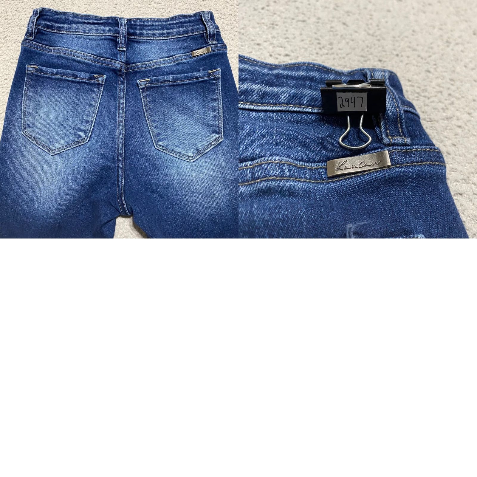 Vintage KanCan Jeans Blue Denim Dark Wash Skinny Distressed Raw Hem Womens Size 25 Regular Size 42" / US 20 - 9 Thumbnail