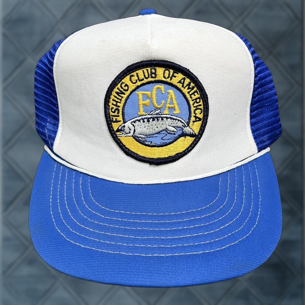 Vintage VINTAGE Fishing Club Of America Hat Cap Snap Back Rope Trucker FCA Salmon Size ONE SIZE - 1 Thumbnail