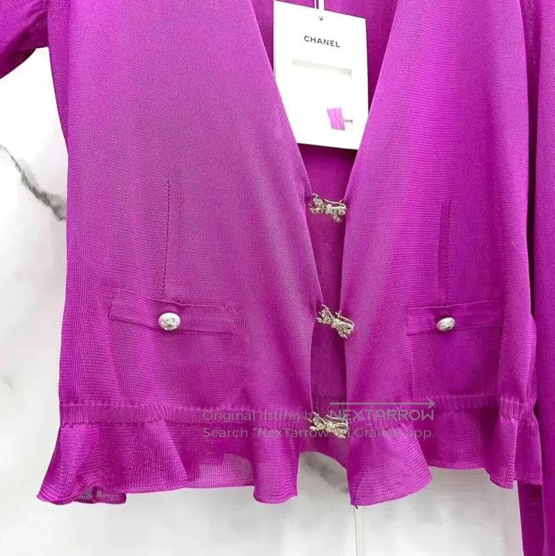 Chanel Chanel Purple Silk Long Sleeve Cardigan . Size M / US 6-8 / IT 42-44 - 7 Thumbnail