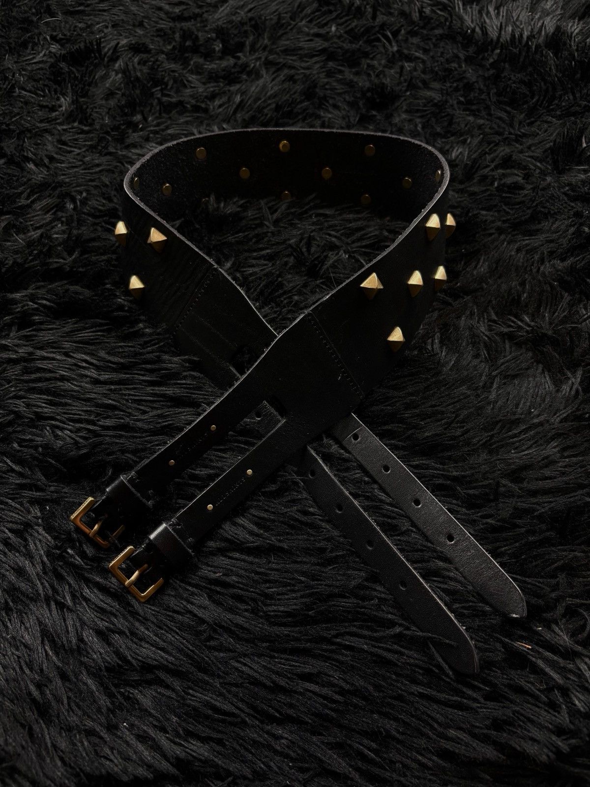 Allsaints Allsaints Avantgarde Archive Double Pyramids Leather Belt Size ONE SIZE - 2 Thumbnail