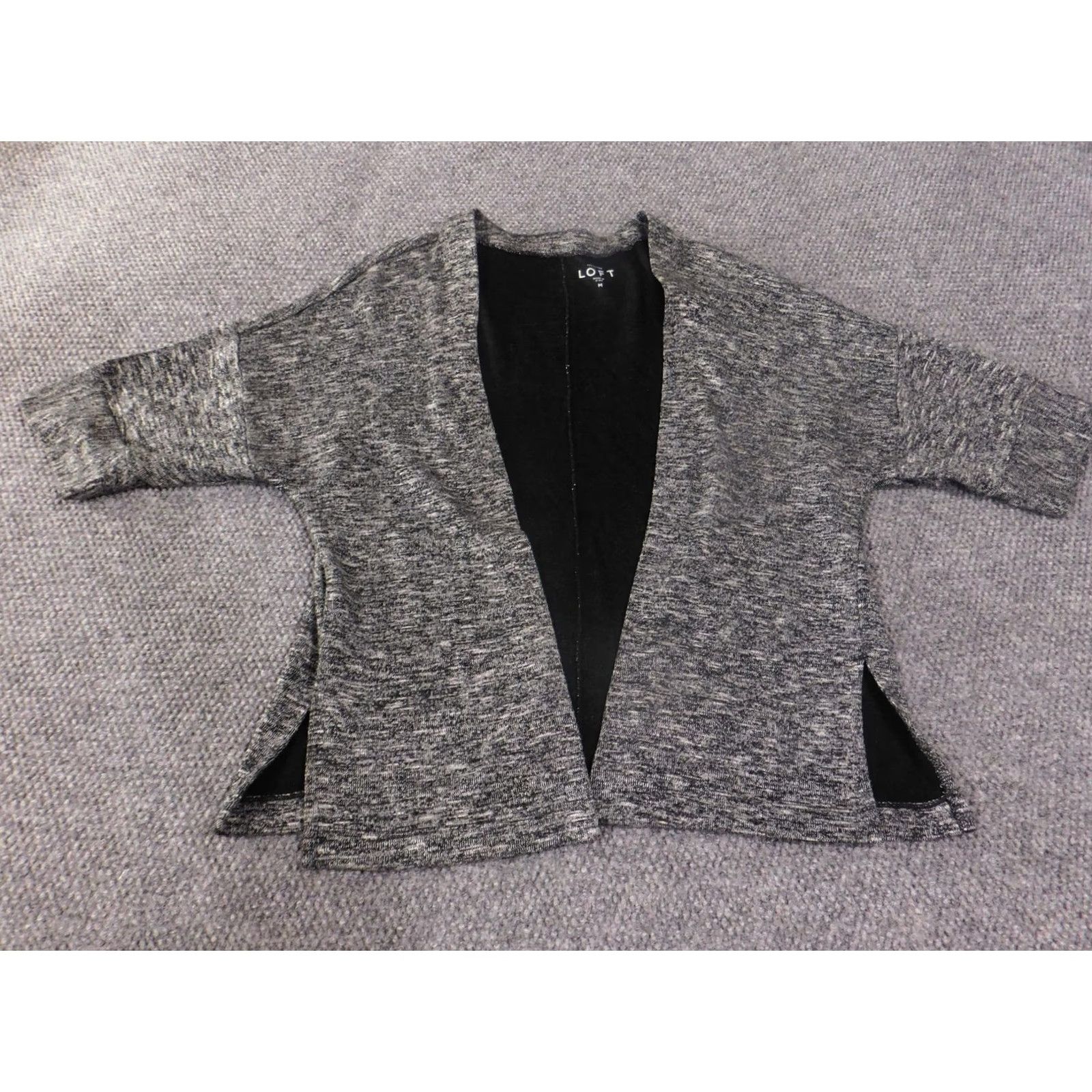 Loft LOFT Cardigan Sweater Womens Medium Open Front Short Sleeve Lightweight Layering Gray Regular Knit V-Neck Dolman Sleeve Slit Size M / US 6-8 / IT 42-44 - 2 Thumbnail