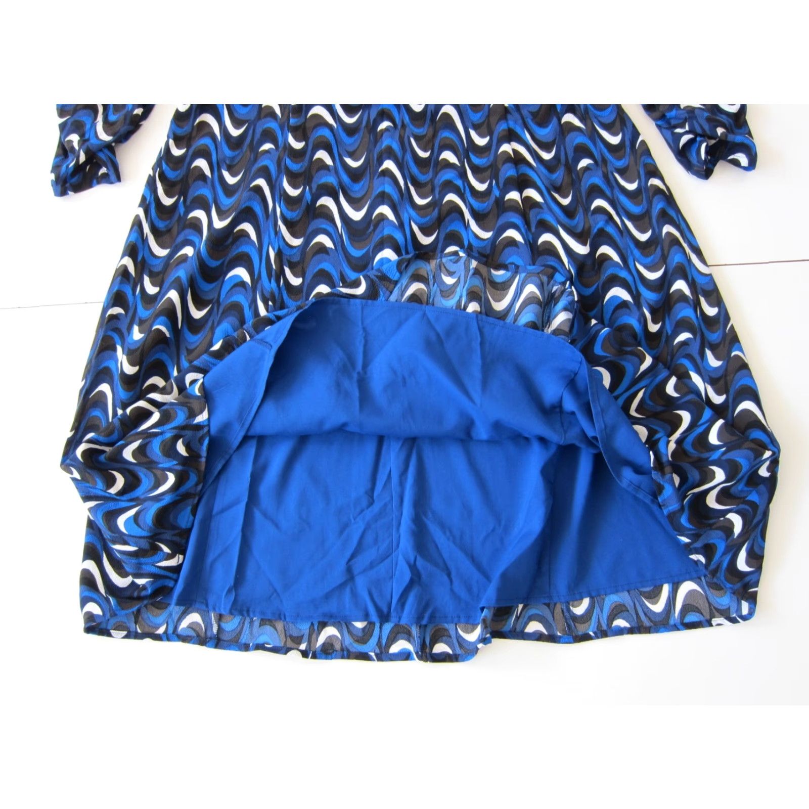 Jones New York Jones New York Blue Black White Geometric Long Sleeve V-Neck Sheath Dress 12 Size XL / US 12-14 / IT 48-50 - 7 Thumbnail