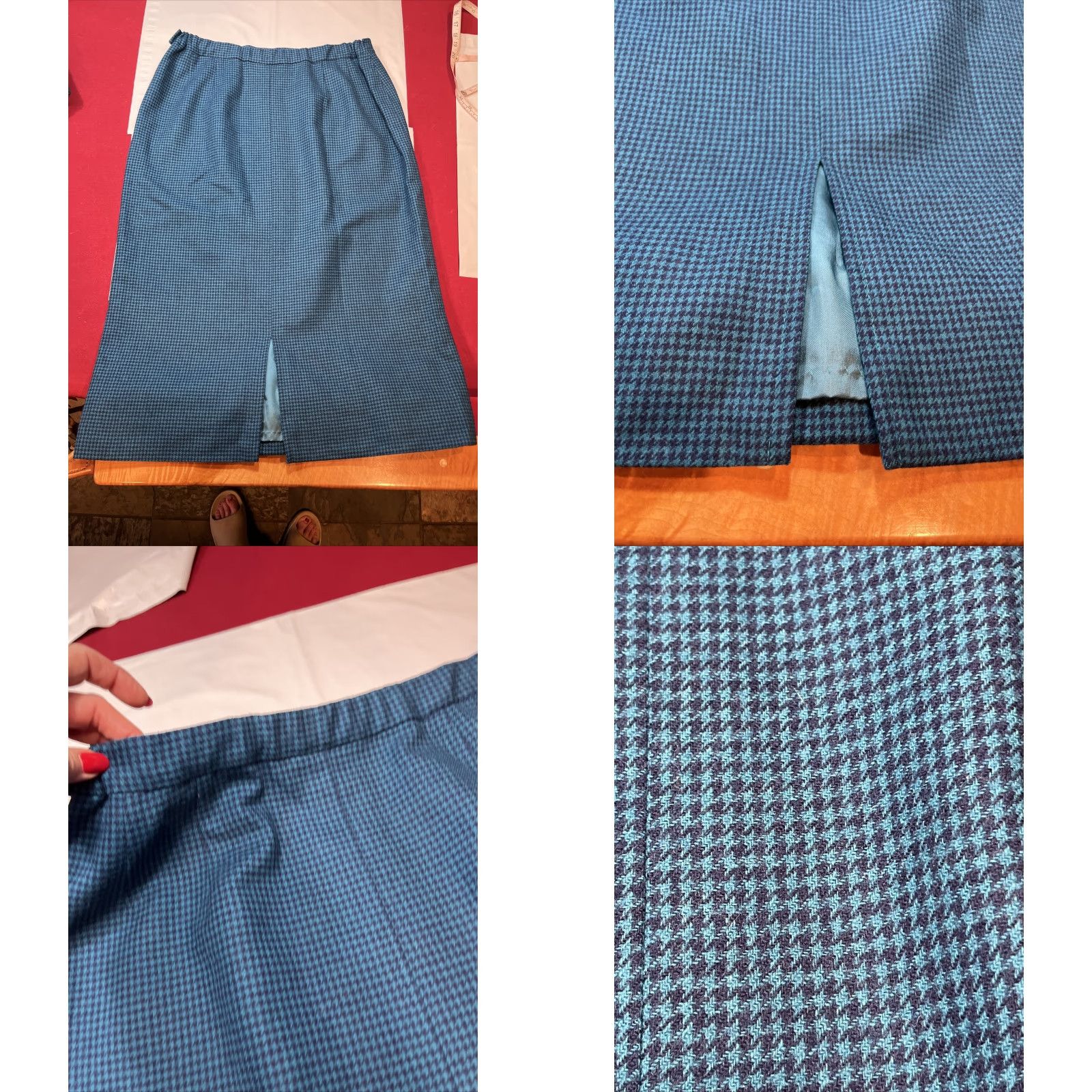 Pendleton VINTAGE Pendleton Blue Virgin Wool Skirt Midi Side Zip Lined Stretch Waist 16 Women Wool Button Navy Turquoise A-Line Size 38" / US 16 / IT 52 - 9 Thumbnail