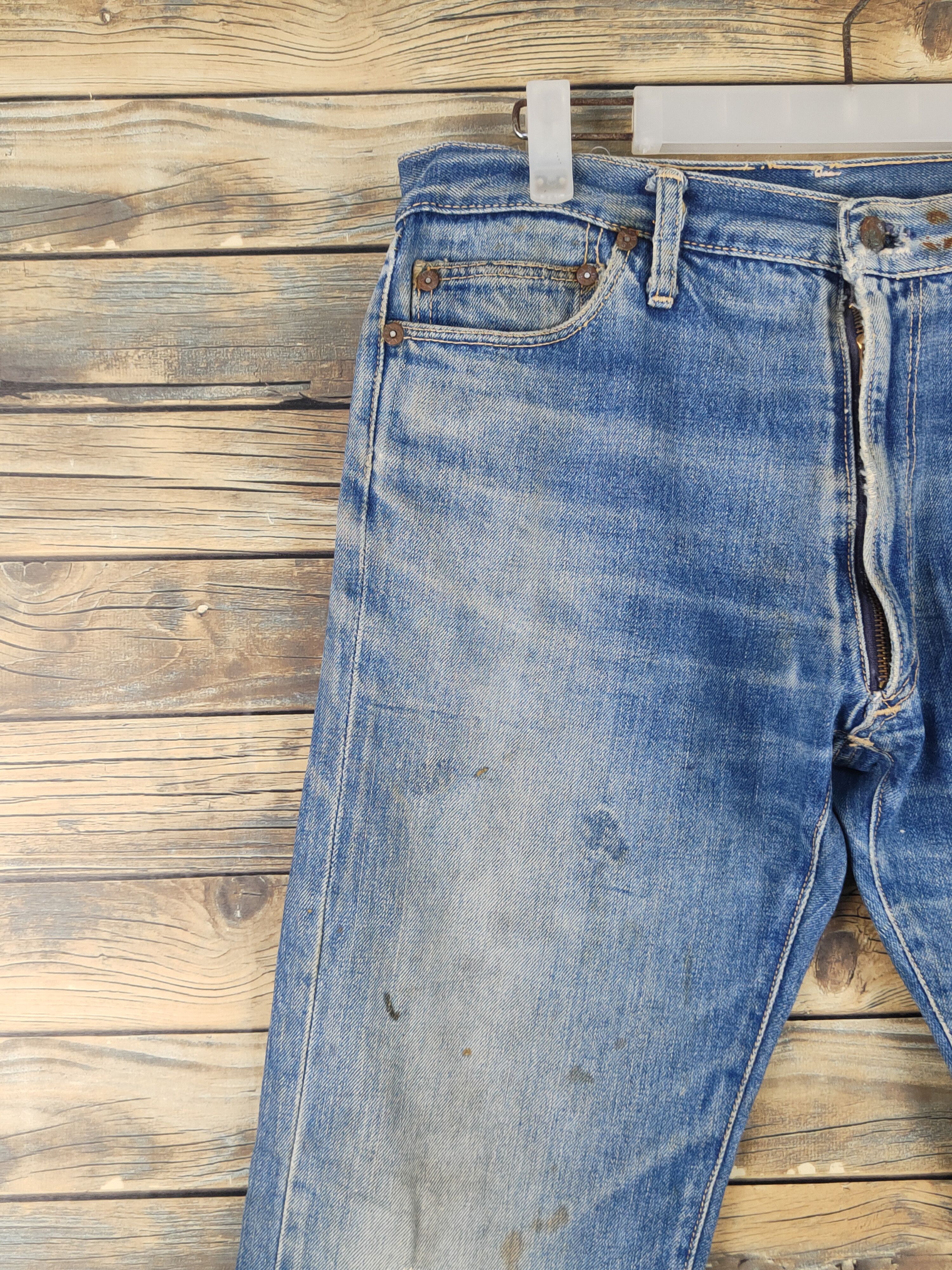 Vintage Bison vintage Blue Distressed Ripped denim Jeans #W1621 Size US 31 - 3 Thumbnail