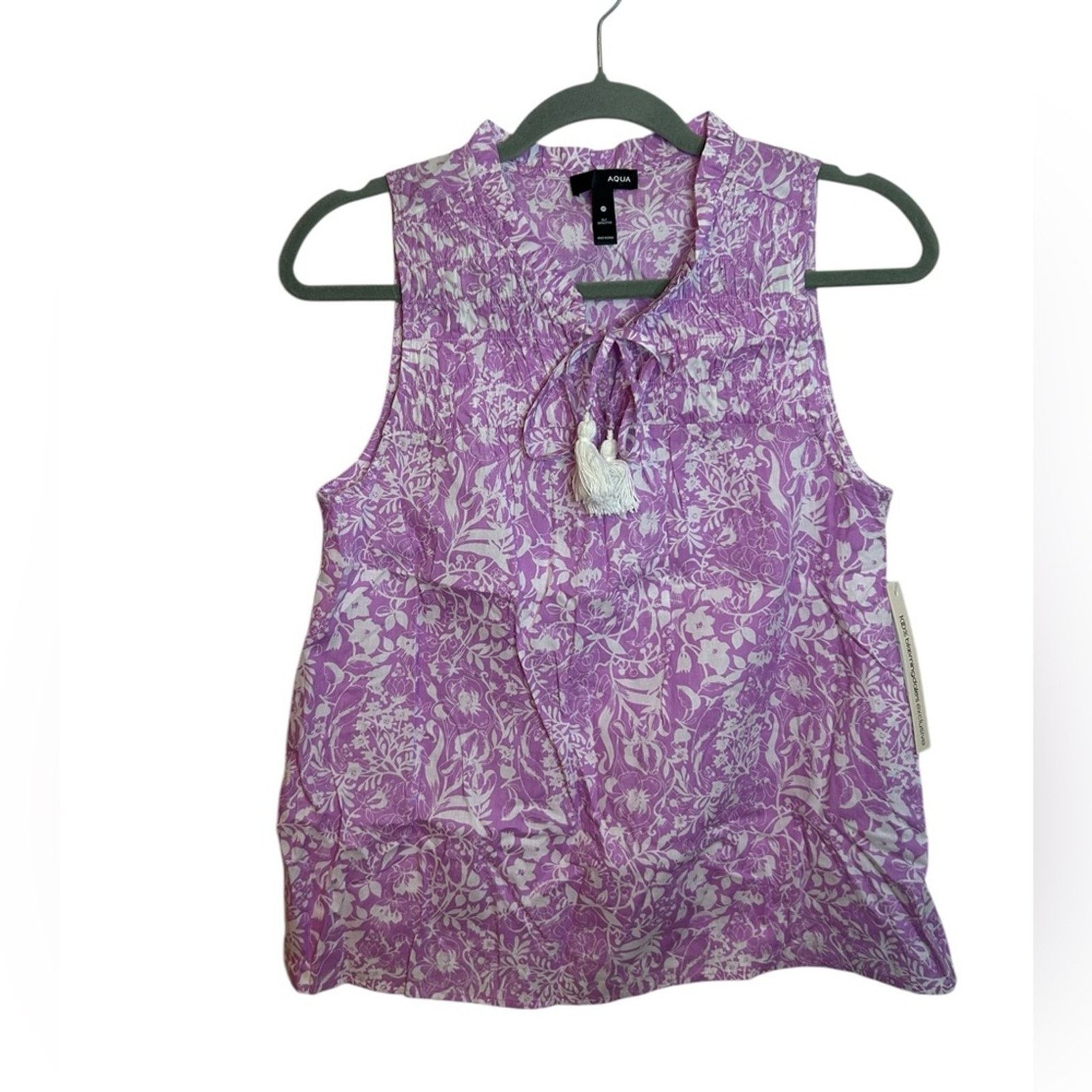 Other Nwt Aqua Lilac Purple Floral Smocked Tassel Sleeveless Top Size XS / US 0-2 / IT 36-38 - 1 Thumbnail