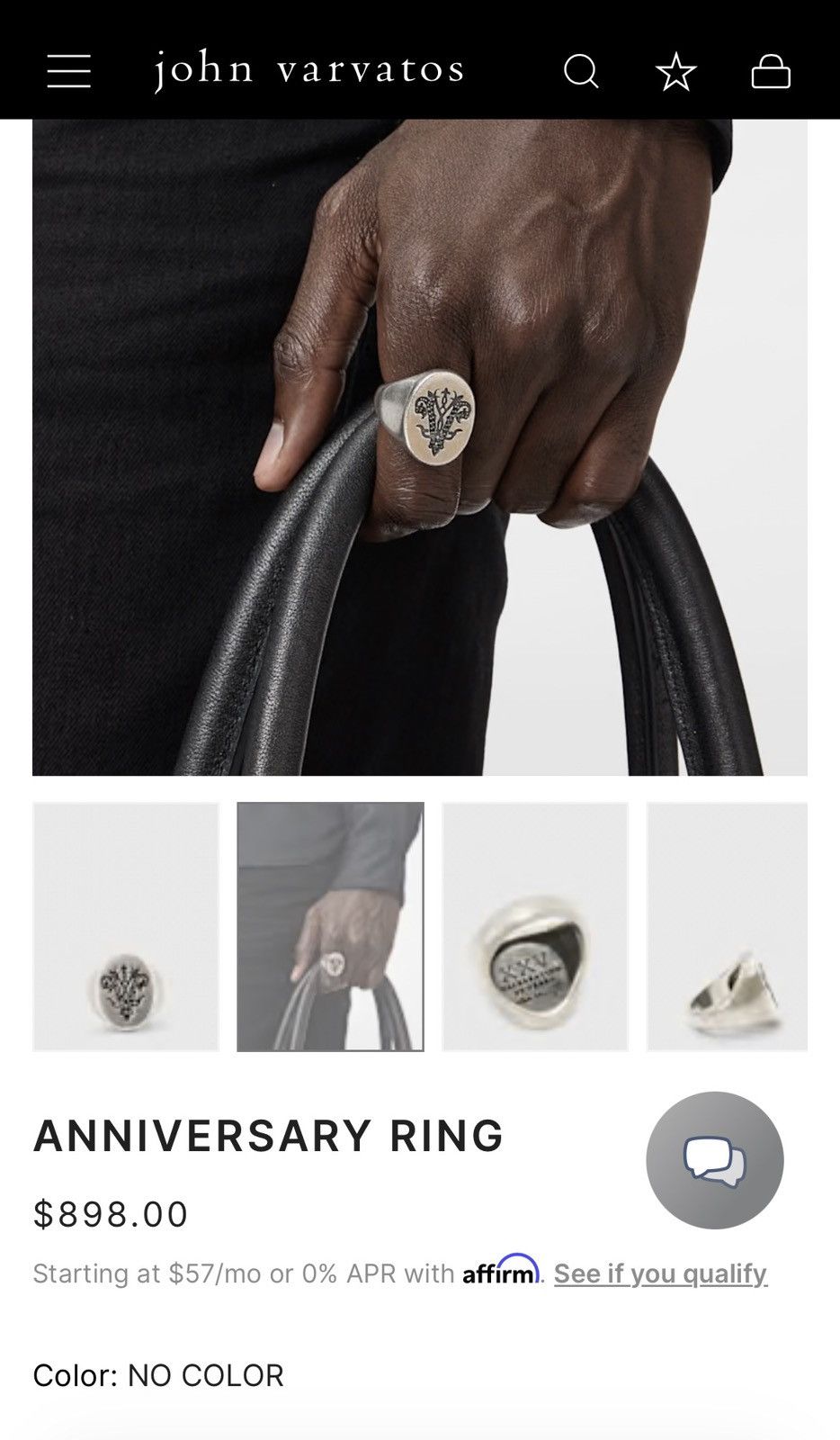 John Varvatos 25 Anniversary Sterling Silver Ring with diamonds Size ONE SIZE - 5 Thumbnail