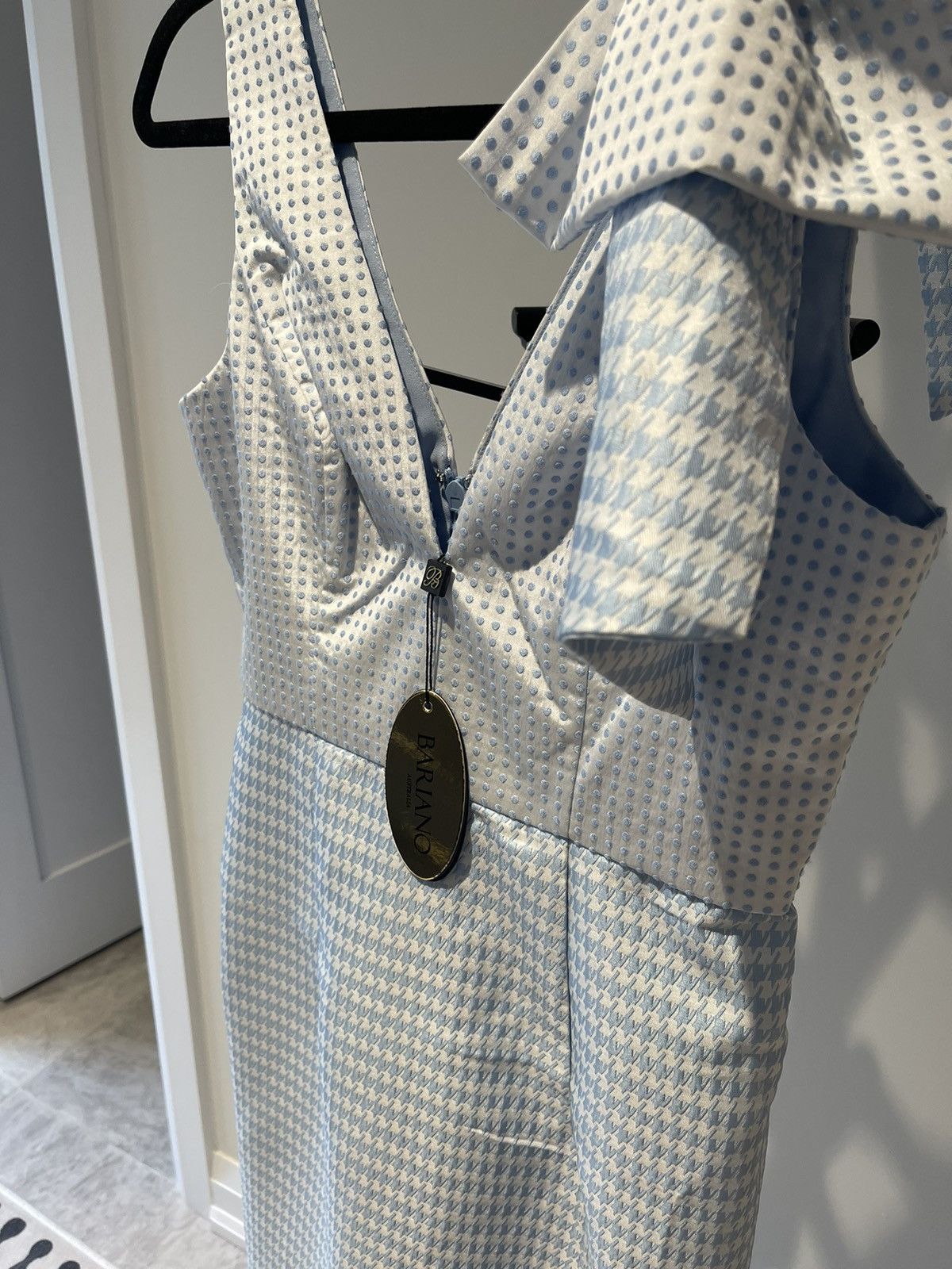 image of Bariano Checker Dress Size 8 in Blue/White, Women's