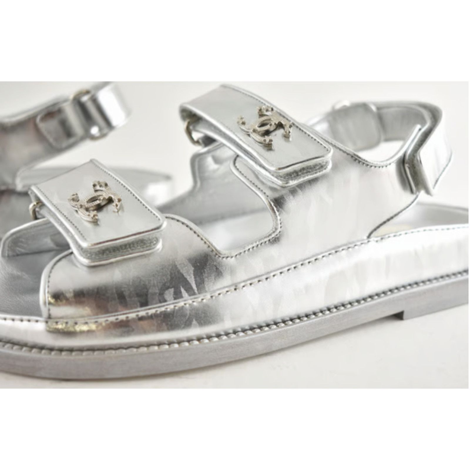 Chanel Chanel 22C Silver Laminated Star CC Logo Mule Slide Size US 5.5 / IT 35.5 - 2 Thumbnail