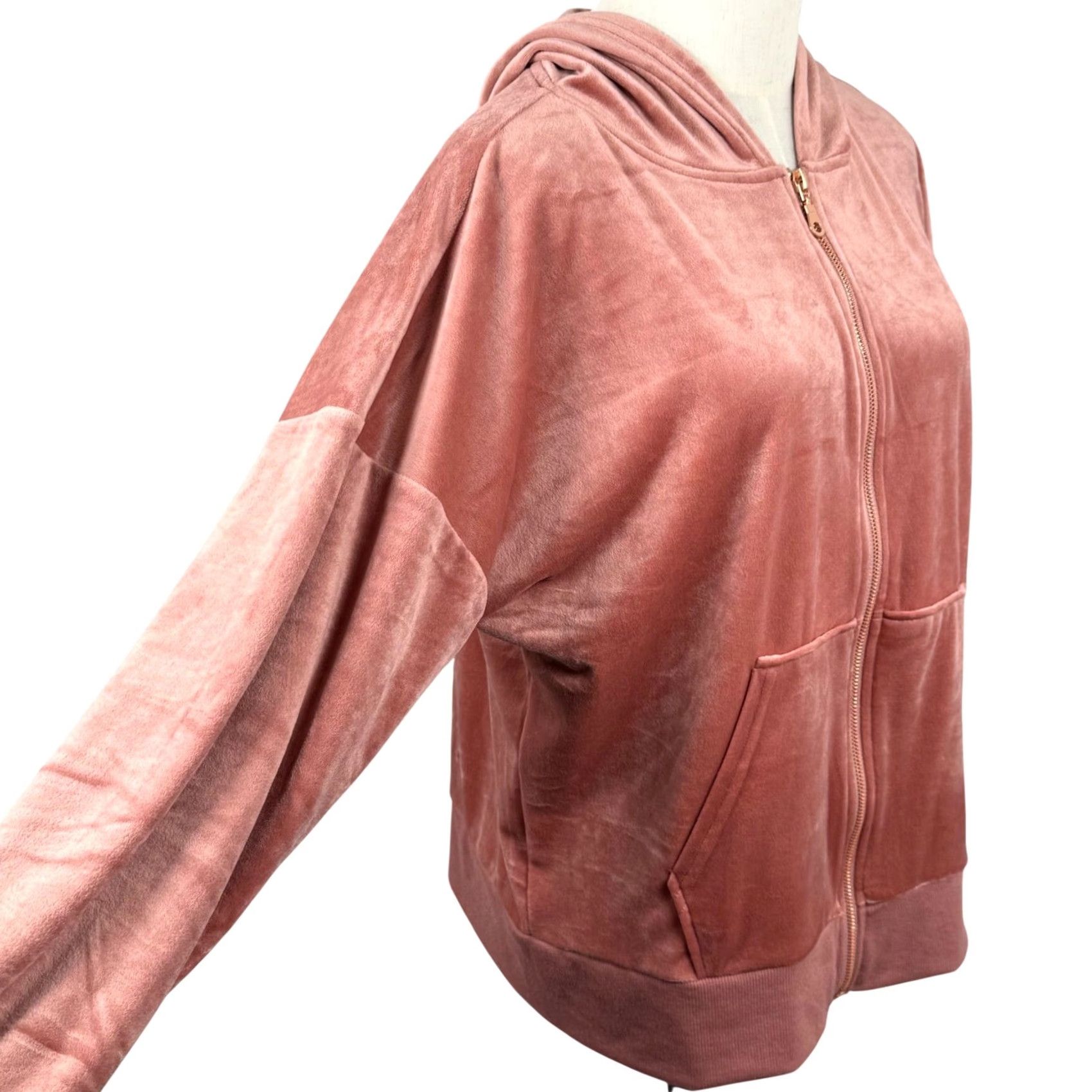 Vintage Felina Womens Hoodie L Velour Full Zip Pink Dusty Rose Relaxed Fit Loungewear Y2K Velour Zip Hoodie Size L / US 10 / IT 46 - 7 Thumbnail