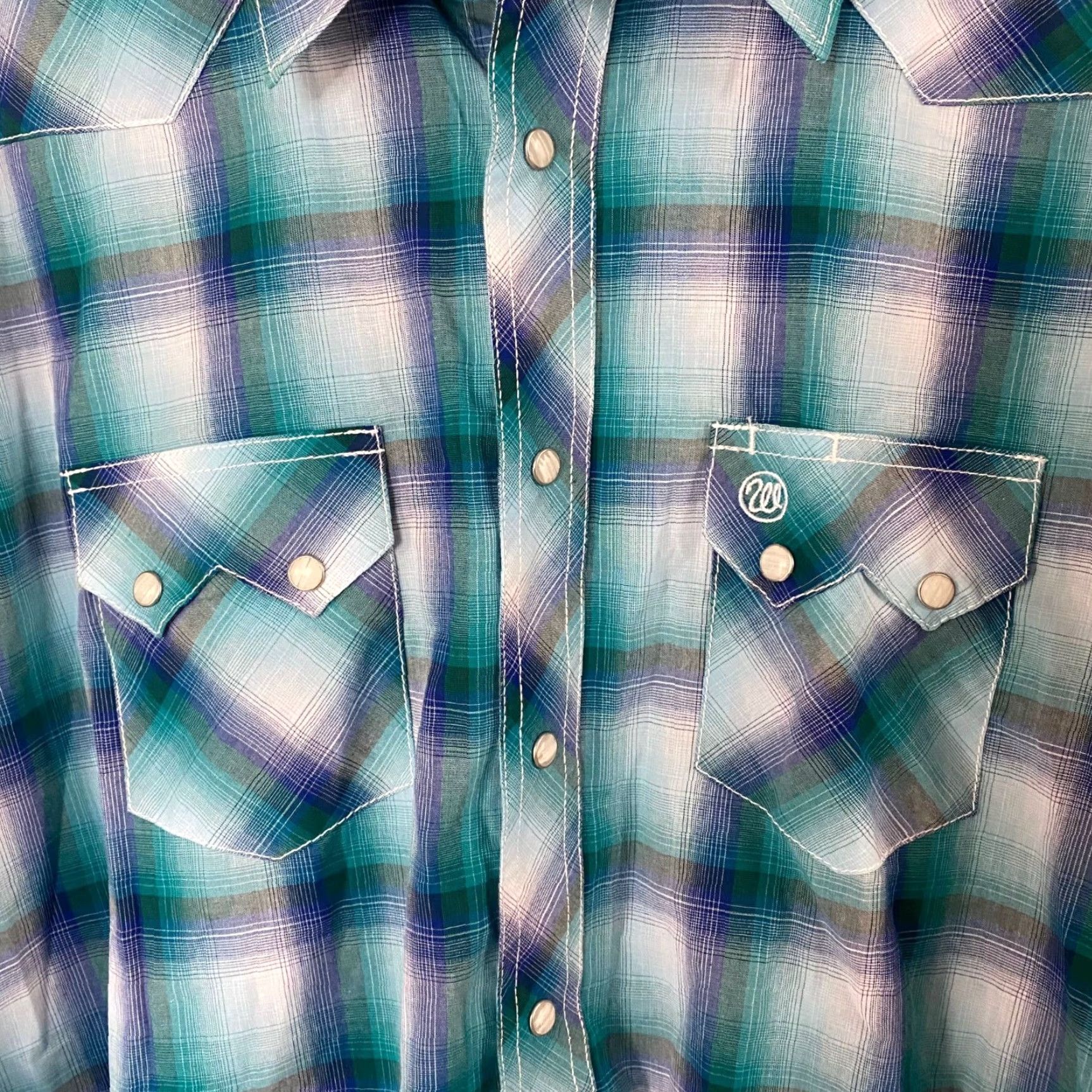 Wrangler VINTAGE Wrangler Western Pearl Snap Shirt Long Sleeve Turquoise Blue Plaid Mens XL TieFit? Size US XL / EU 56 / 4 - 7 Thumbnail