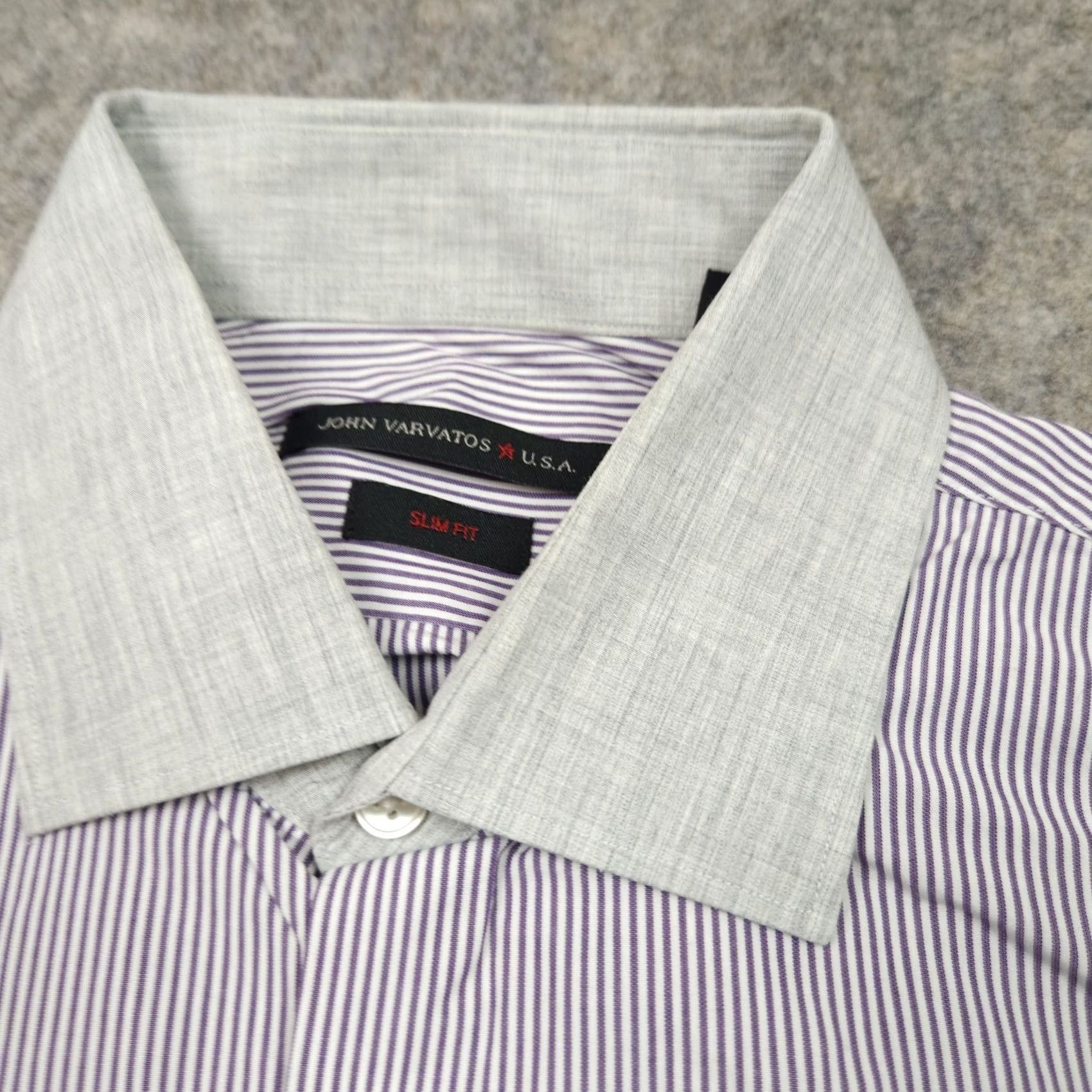 John Varvatos John Varvatos Shirt Dress 16 Slim Fit Purple White Stripe 100% Cotton Mens Size 42R - 2 Thumbnail